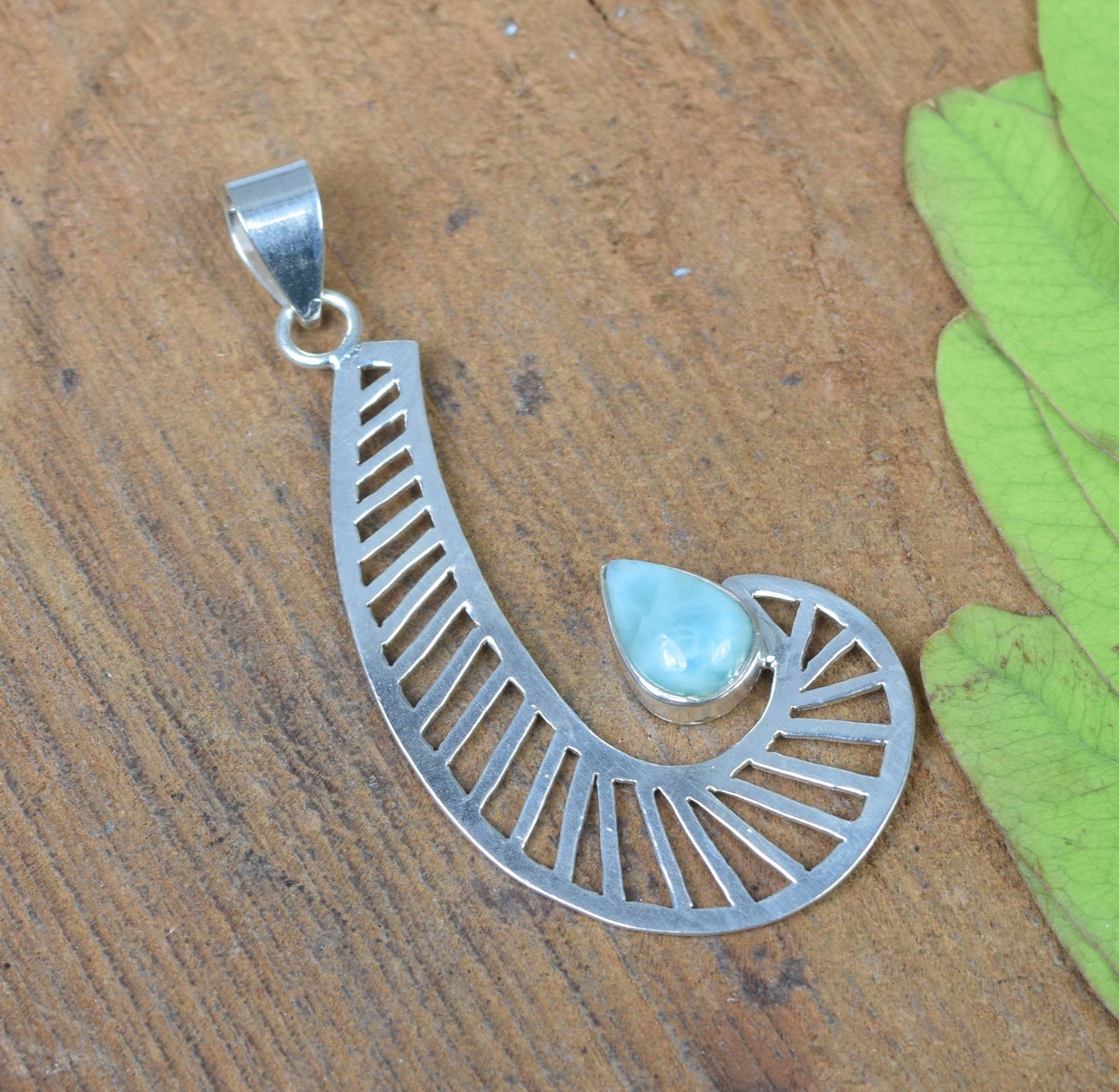 925 Solid Sterling Silver Blue Larimar Pendant -2.3 INCH