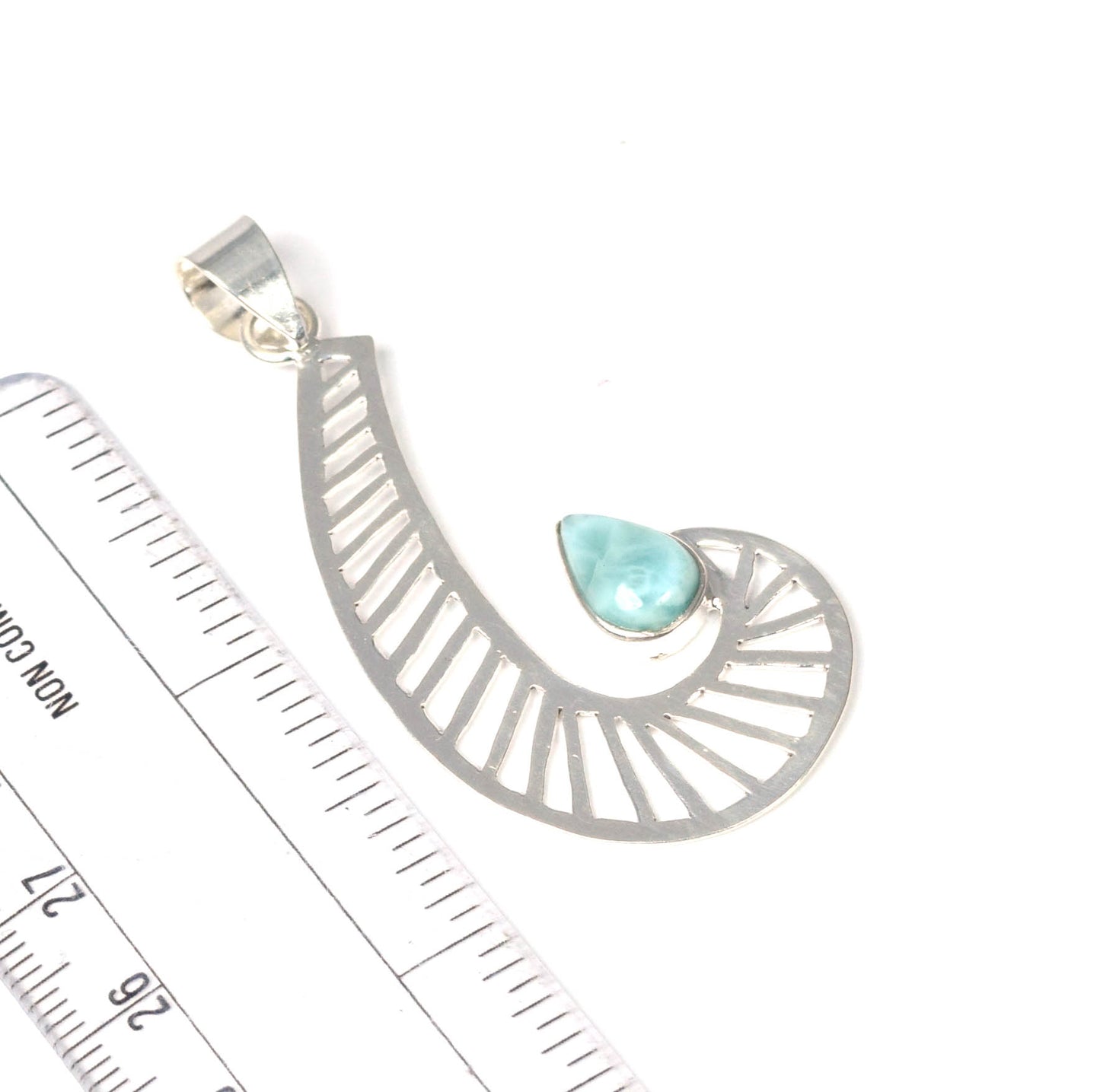 925 Solid Sterling Silver Blue Larimar Pendant -2.3 INCH