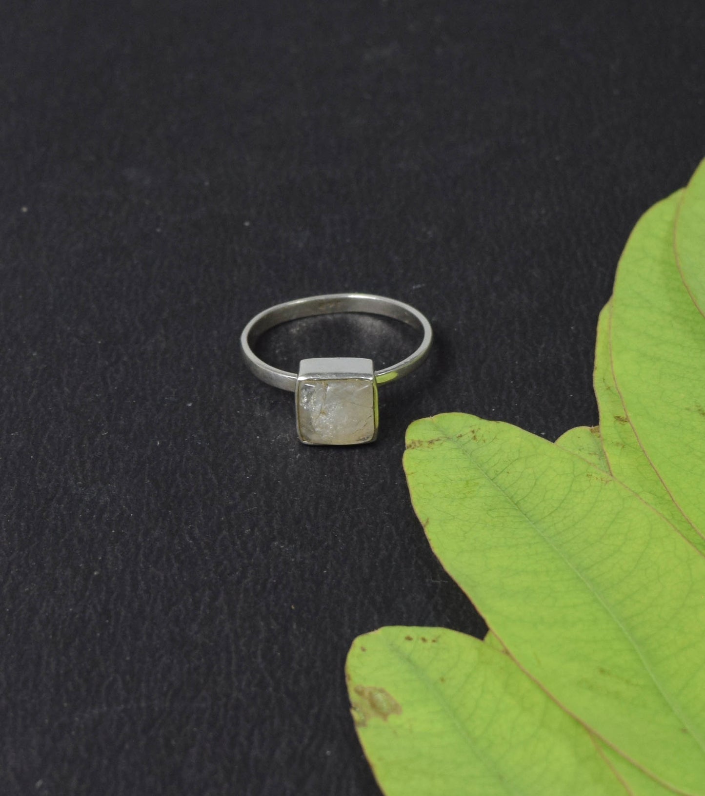 925 Solid Sterling Silver White Rainbow Moonstone Ring -8 US