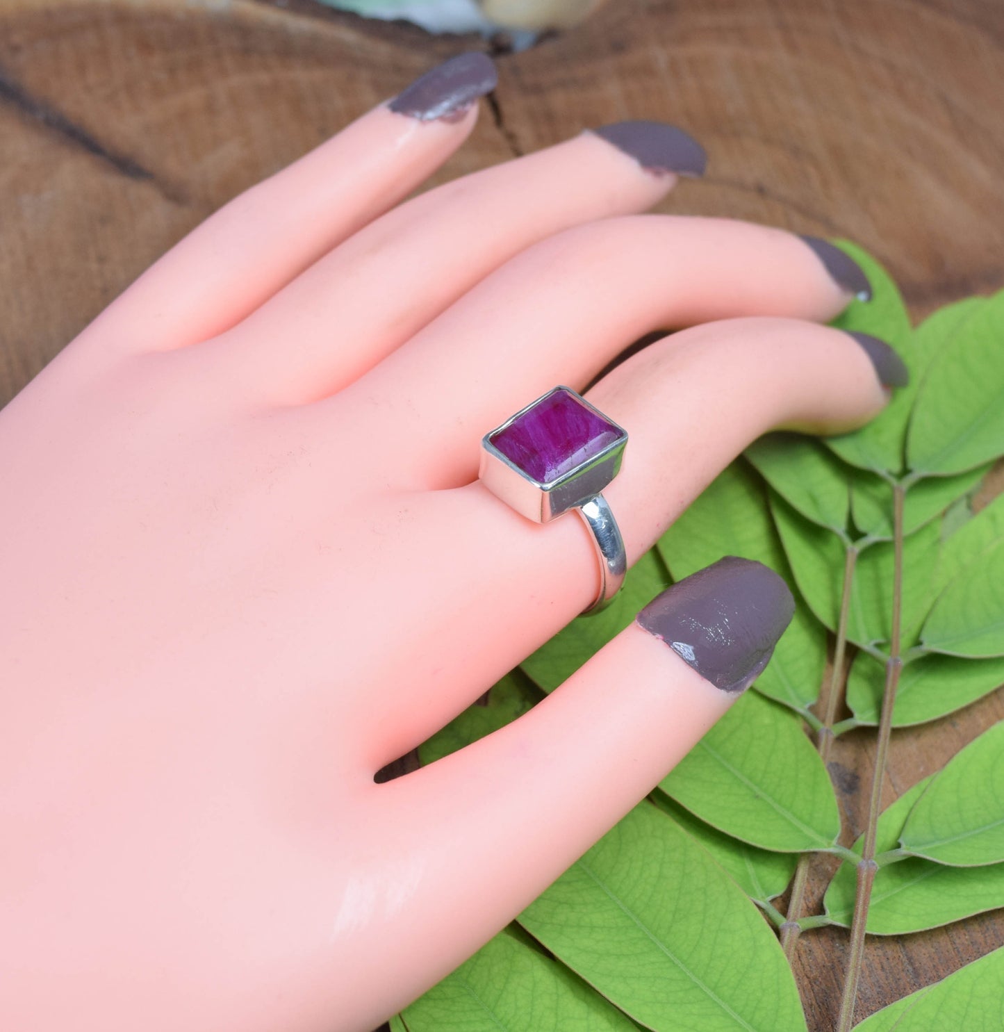 925 Solid Sterling Cut Simulated Ruby Ring -9 US