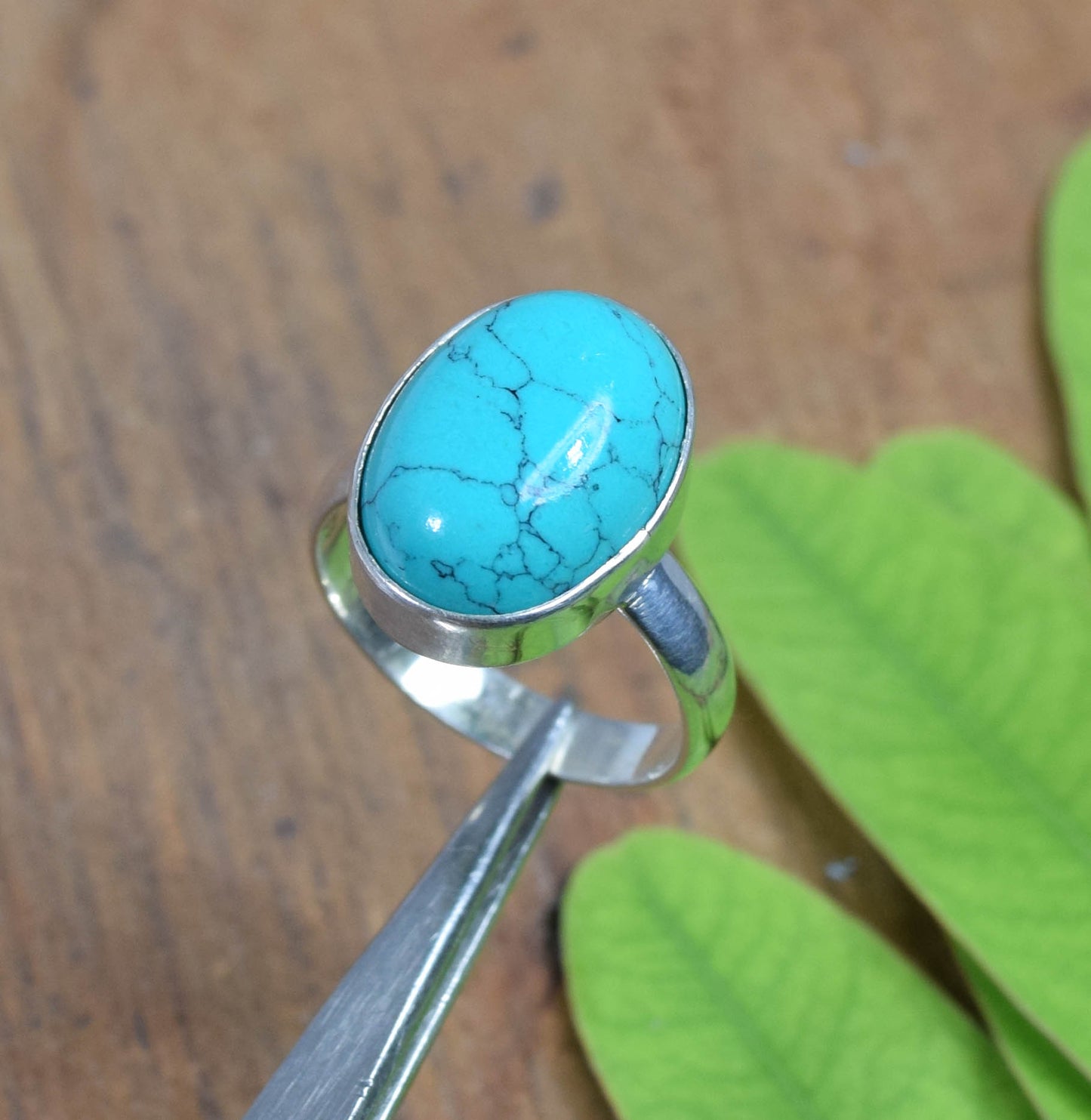 925 Solid Sterling Silver Blue Turquoise Ring -8 US