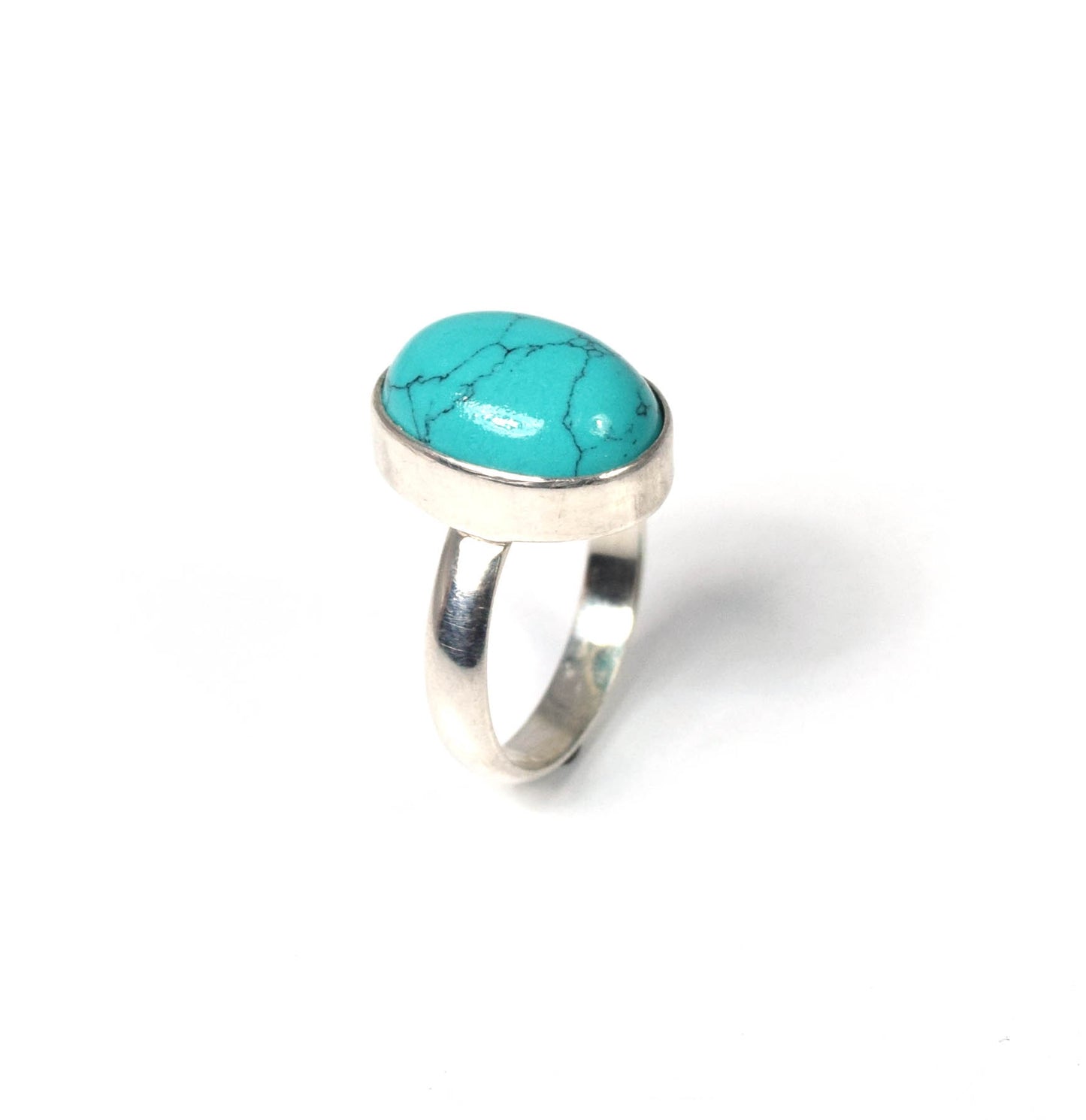 925 Solid Sterling Silver Blue Turquoise Ring -8 US