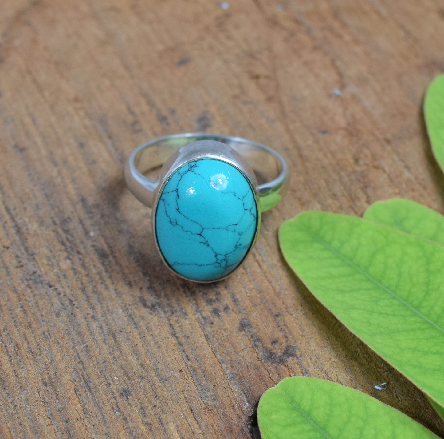 925 Solid Sterling Silver Blue Turquoise Ring -8 US