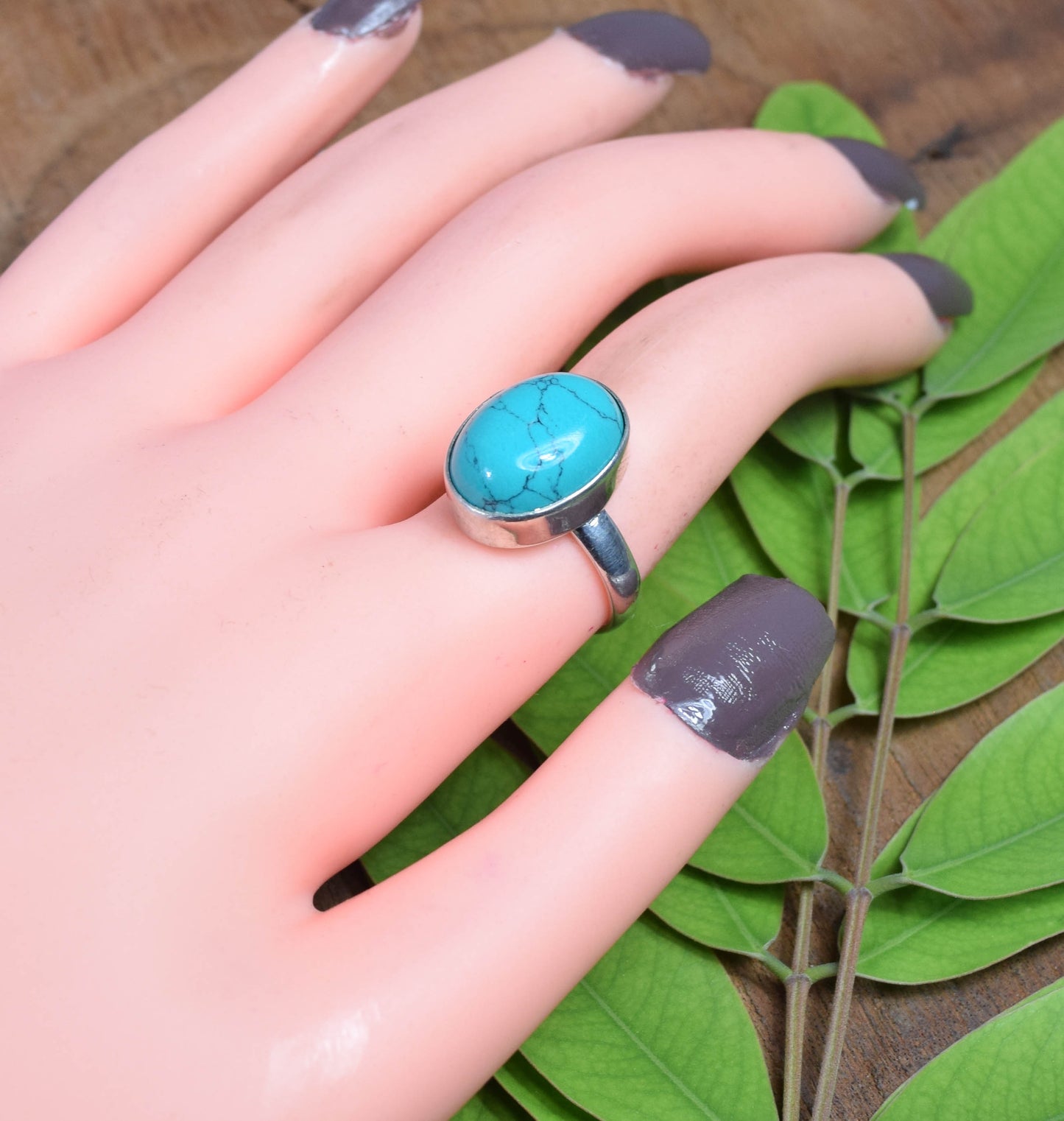 925 Solid Sterling Silver Blue Turquoise Ring -8 US