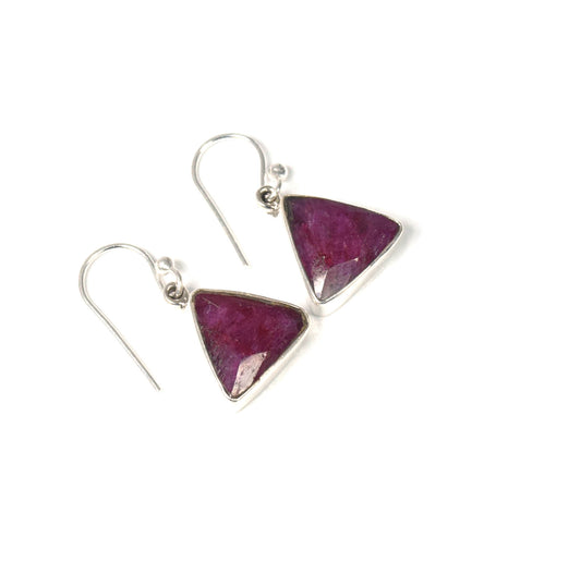 925 Solid Sterling Cut Simulated Ruby Hook Earring -1 Inch