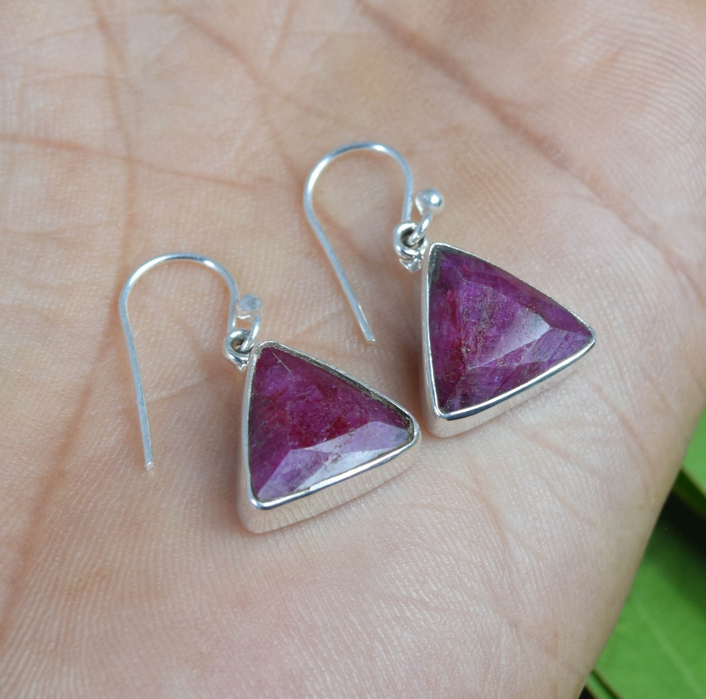 925 Solid Sterling Cut Simulated Ruby Hook Earring -1 Inch