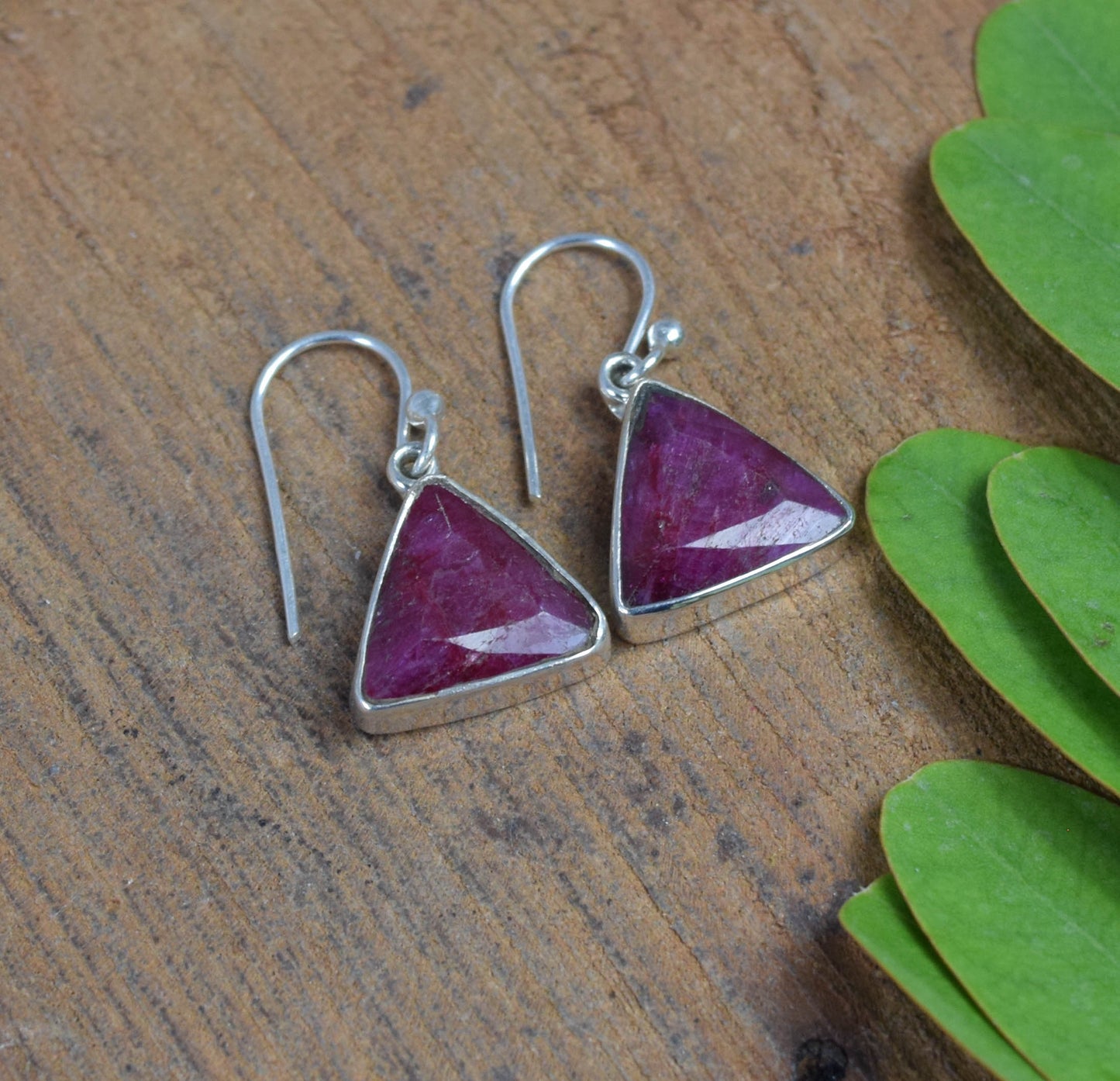 925 Solid Sterling Cut Simulated Ruby Hook Earring -1 Inch