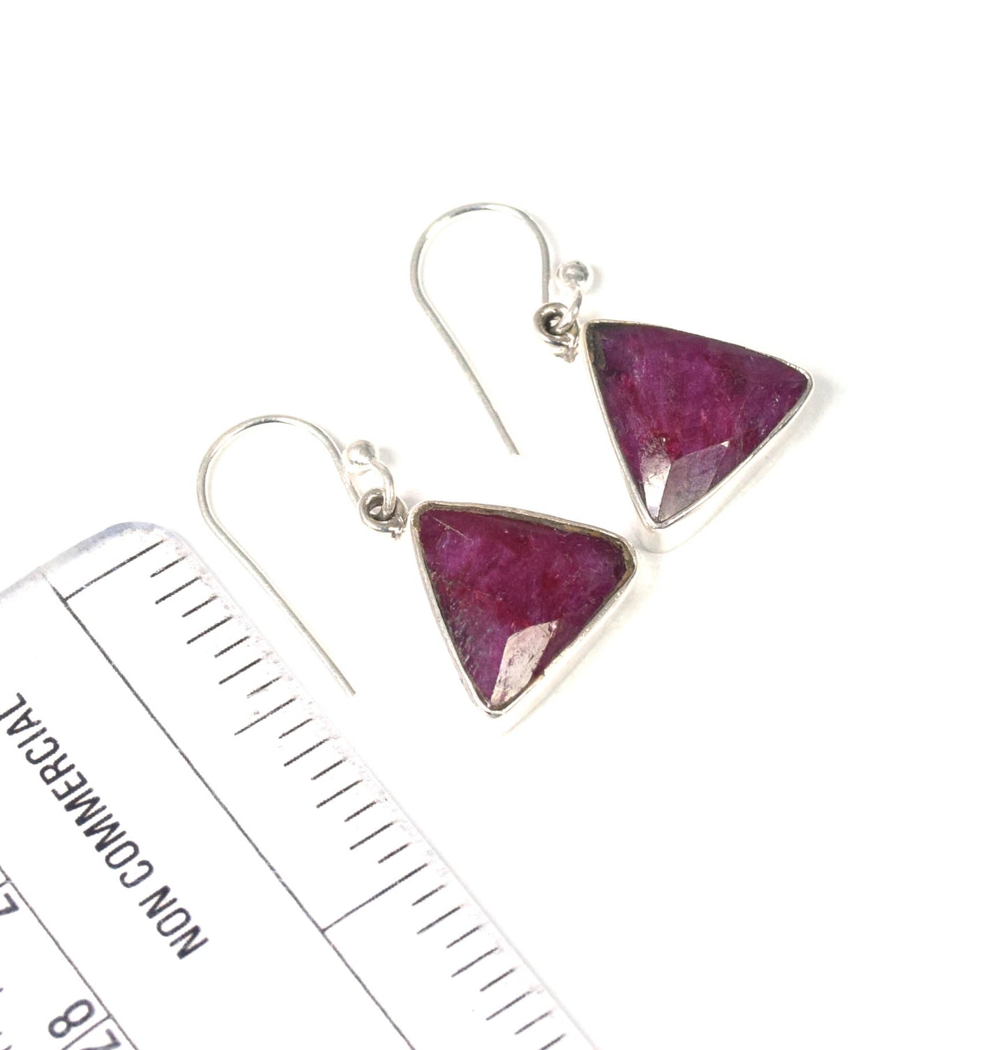 925 Solid Sterling Cut Simulated Ruby Hook Earring -1 Inch