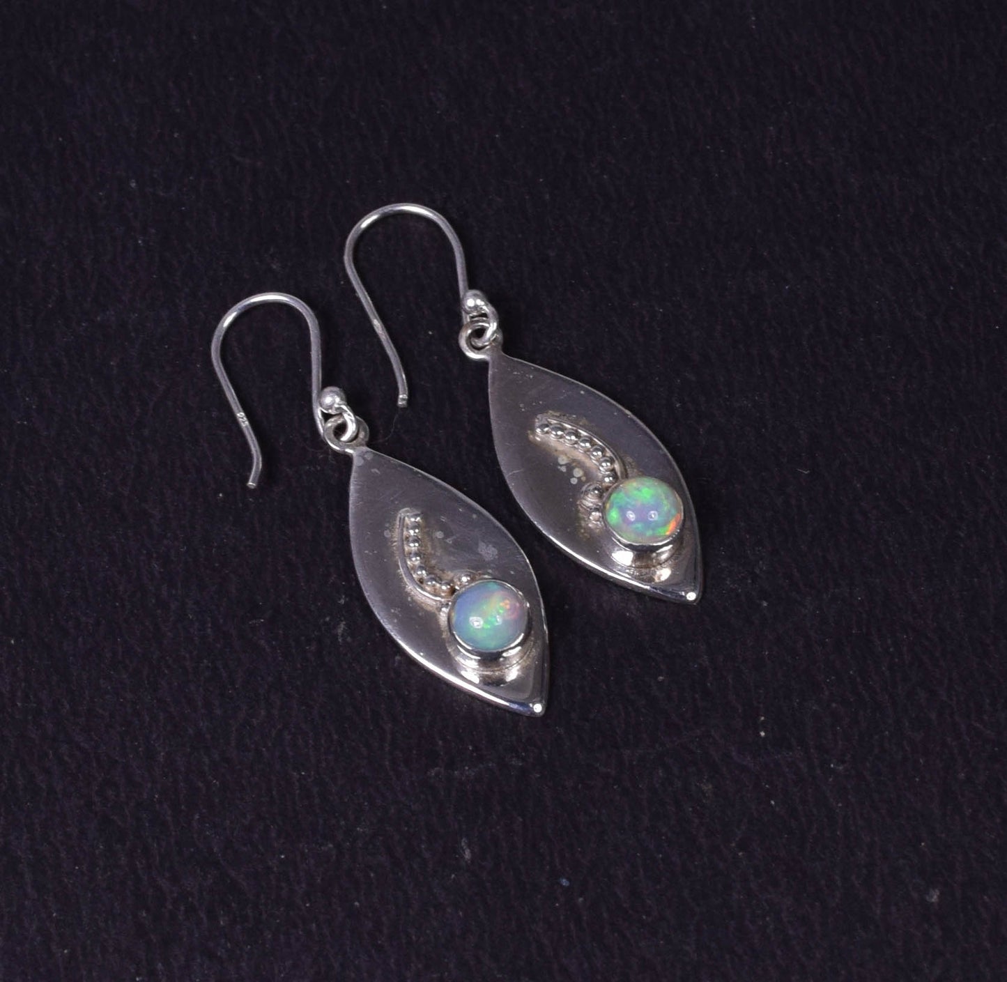 925 Solid Sterling Silver Ethiopian Opal Hook Earring -1.5 Inch