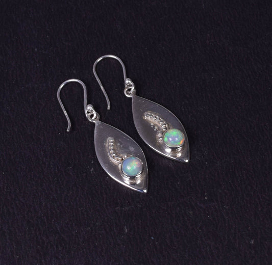 925 Solid Sterling Silver Ethiopian Opal Hook Earring -1.5 Inch