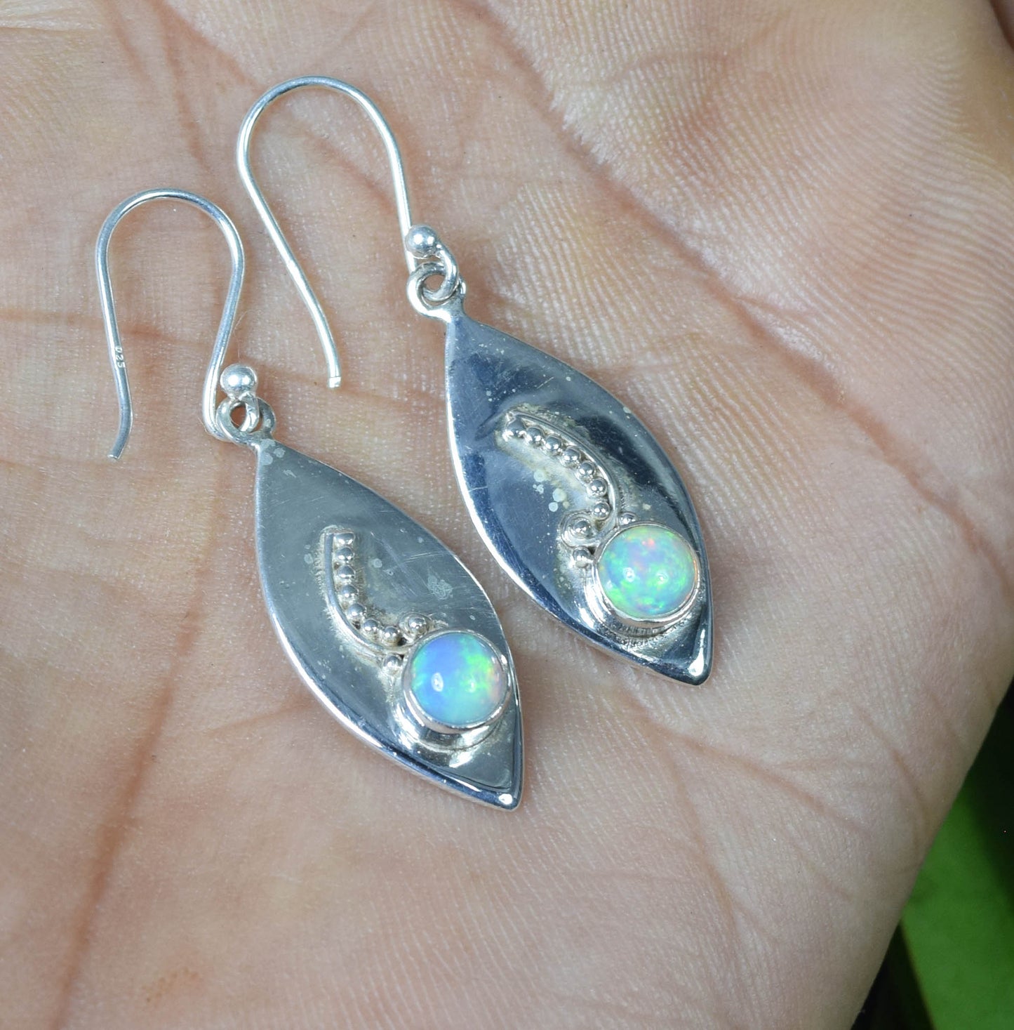 925 Solid Sterling Silver Ethiopian Opal Hook Earring -1.5 Inch