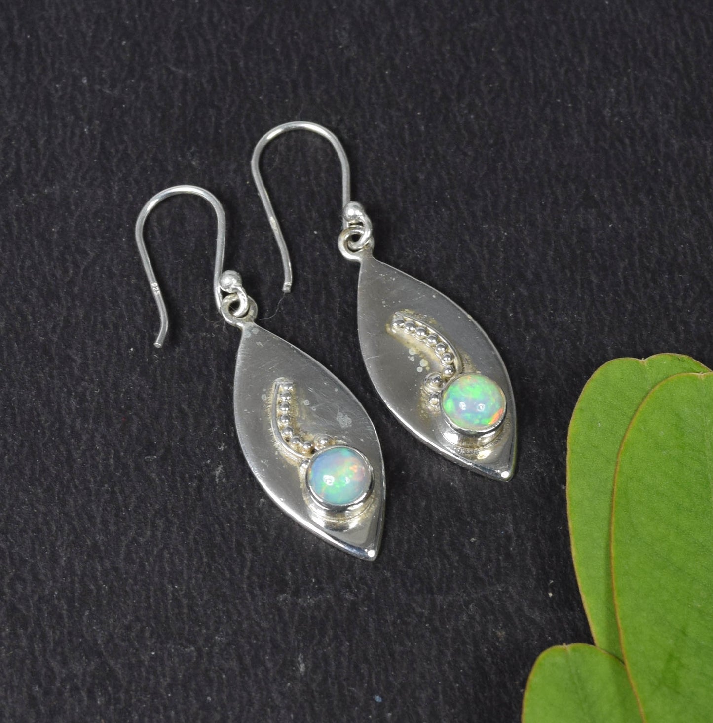 925 Solid Sterling Silver Ethiopian Opal Hook Earring -1.5 Inch