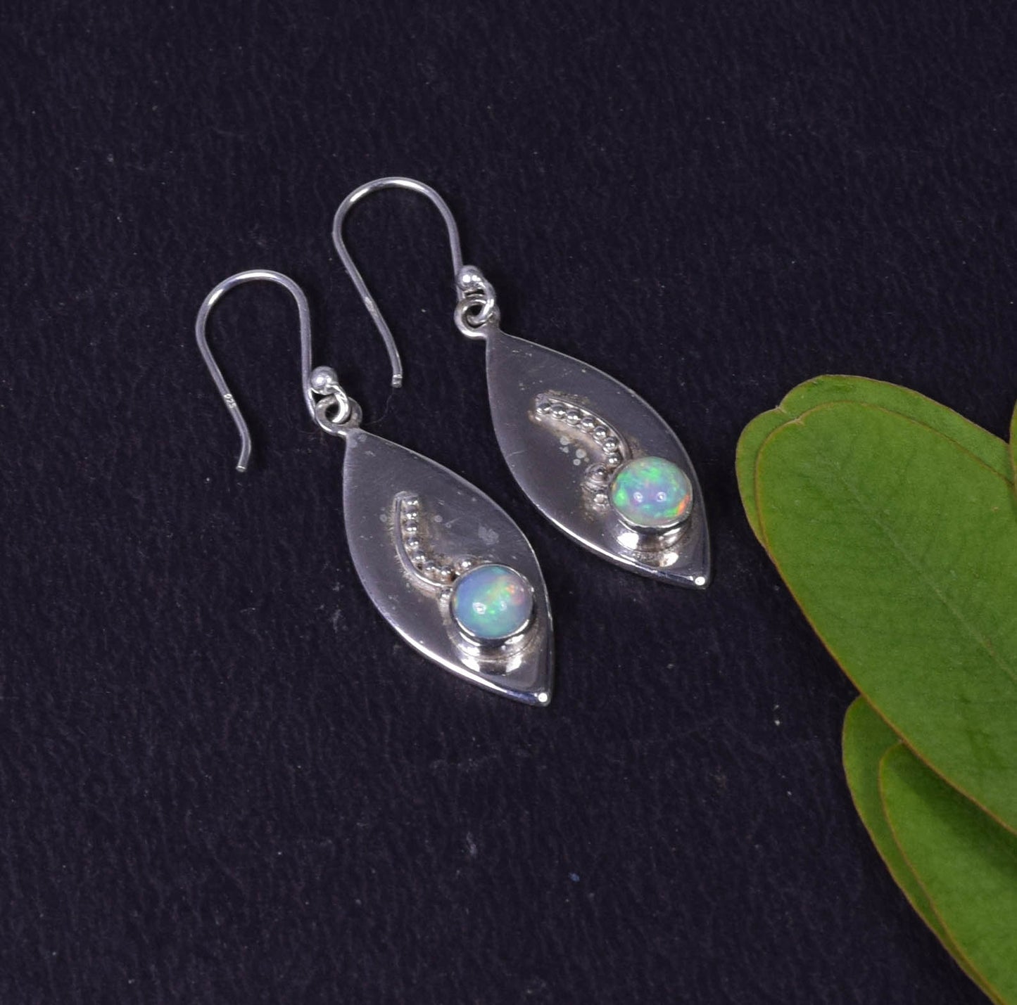 925 Solid Sterling Silver Ethiopian Opal Hook Earring -1.5 Inch