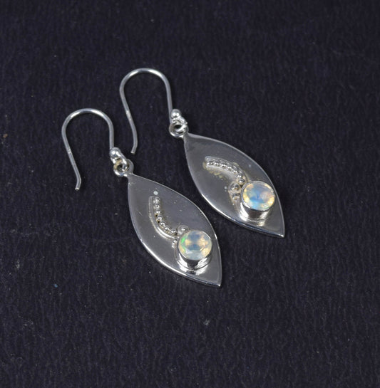 925 Solid Sterling Silver Faceted Ethiopian Opal Hook Earring -1.5 Inch