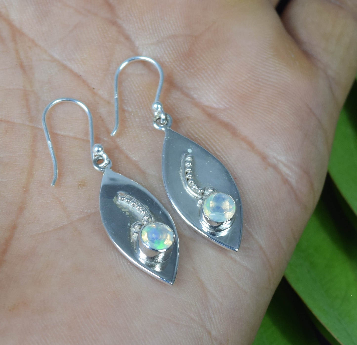 925 Solid Sterling Silver Faceted Ethiopian Opal Hook Earring -1.5 Inch