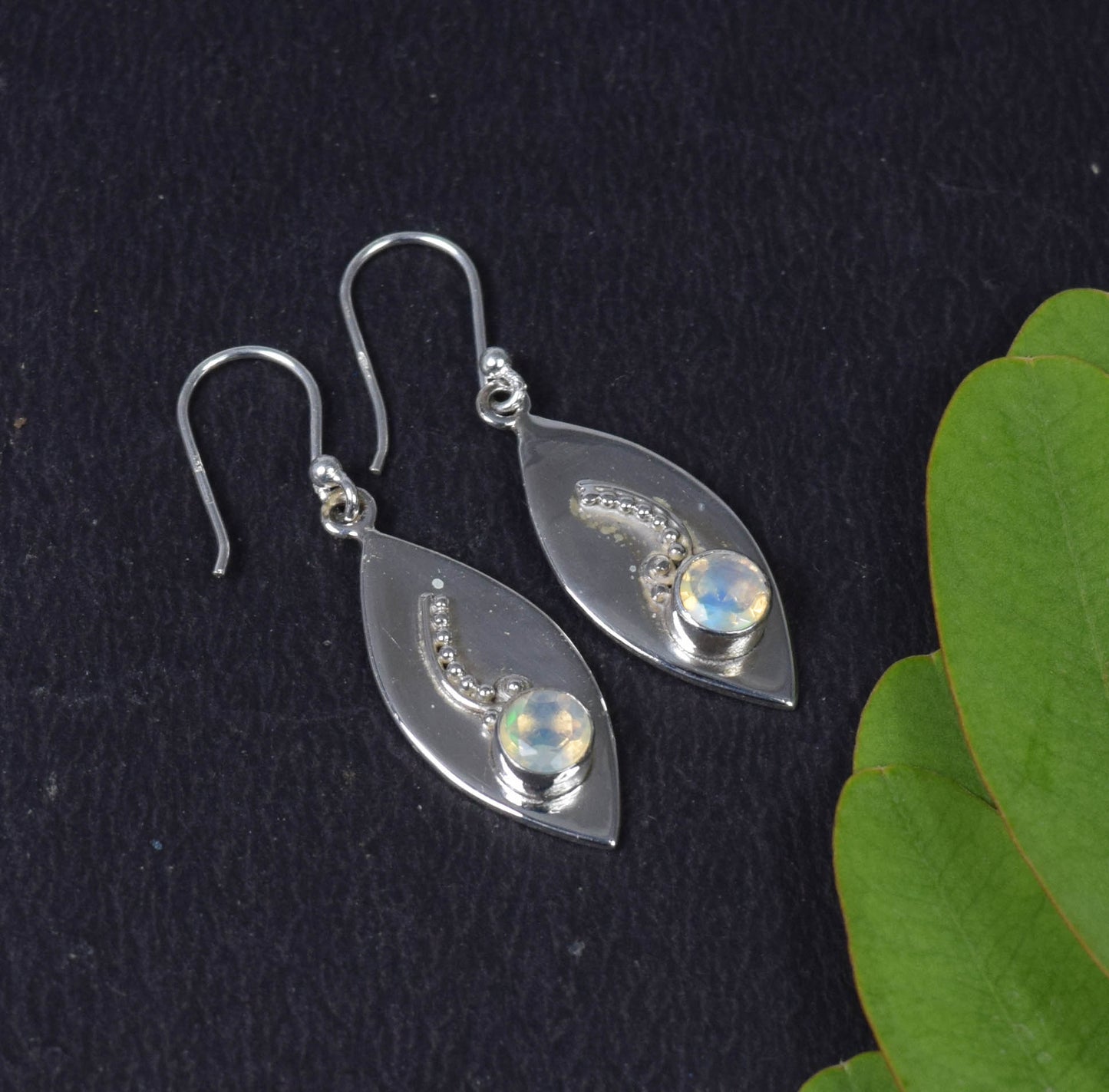 925 Solid Sterling Silver Faceted Ethiopian Opal Hook Earring -1.5 Inch