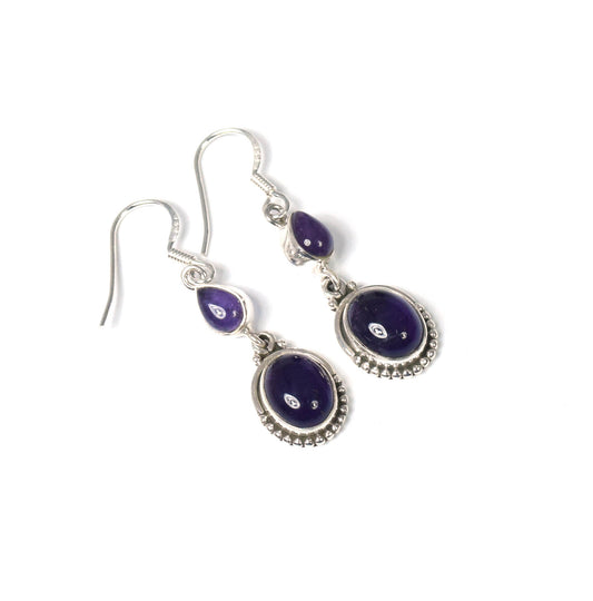 925 Solid Sterling Silver Purple Amethyst Hook Earring -1.8 INCH