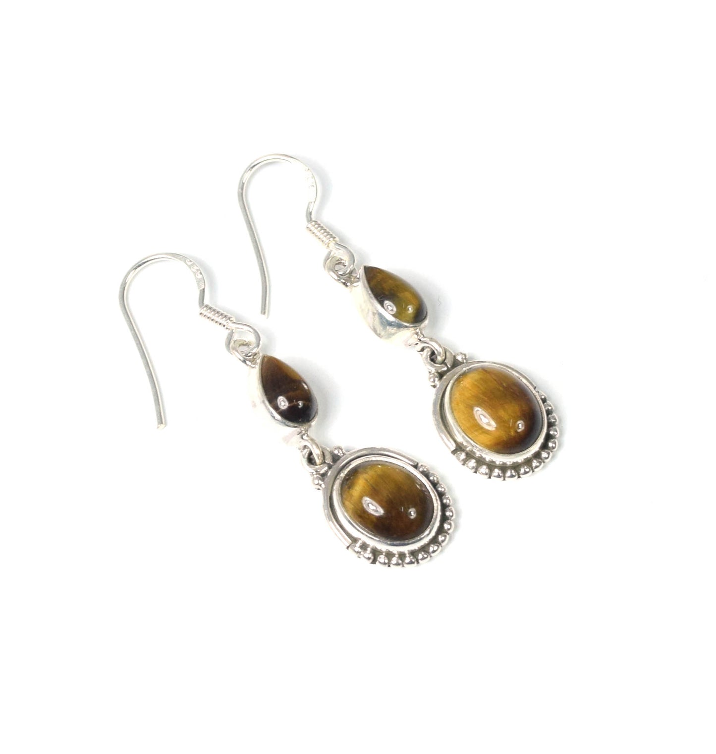 925 Solid Sterling Silver Tiger Eye Hook Earring -1.8 INCH