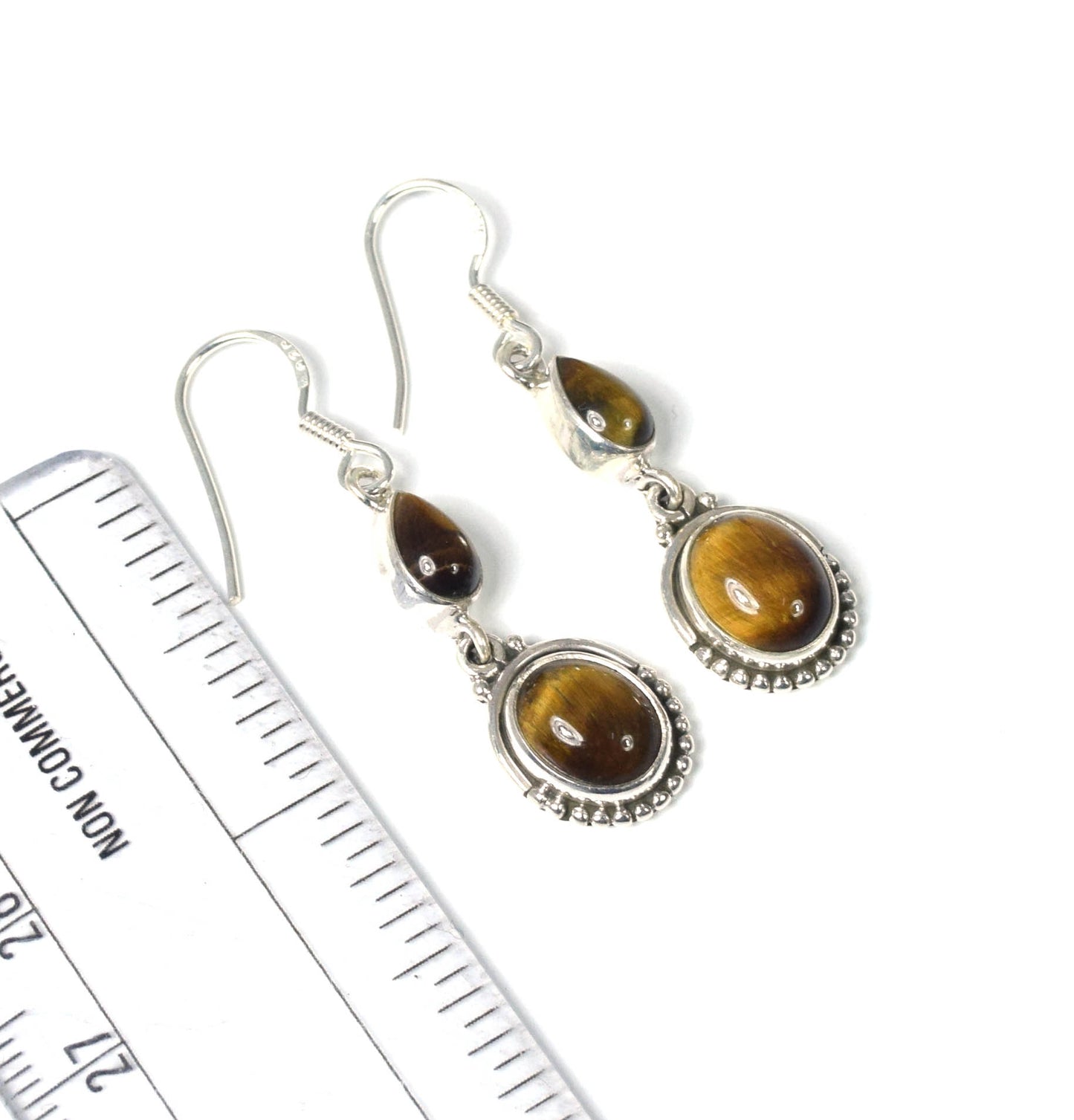 925 Solid Sterling Silver Tiger Eye Hook Earring -1.8 INCH