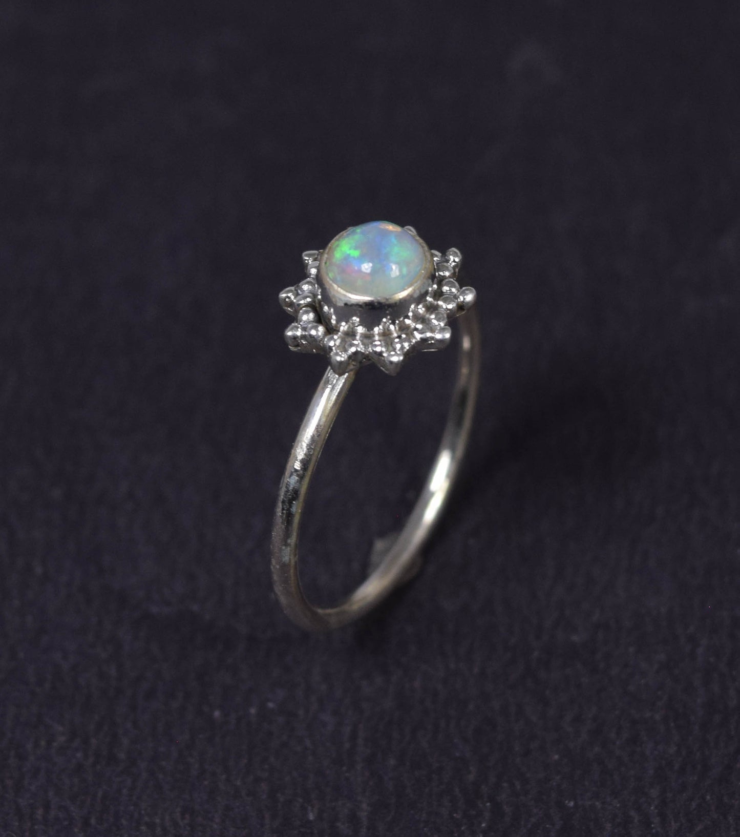 925 Solid Sterling Silver Natural Ethiopian Opal Flower Style Ring - 1.4 Grams