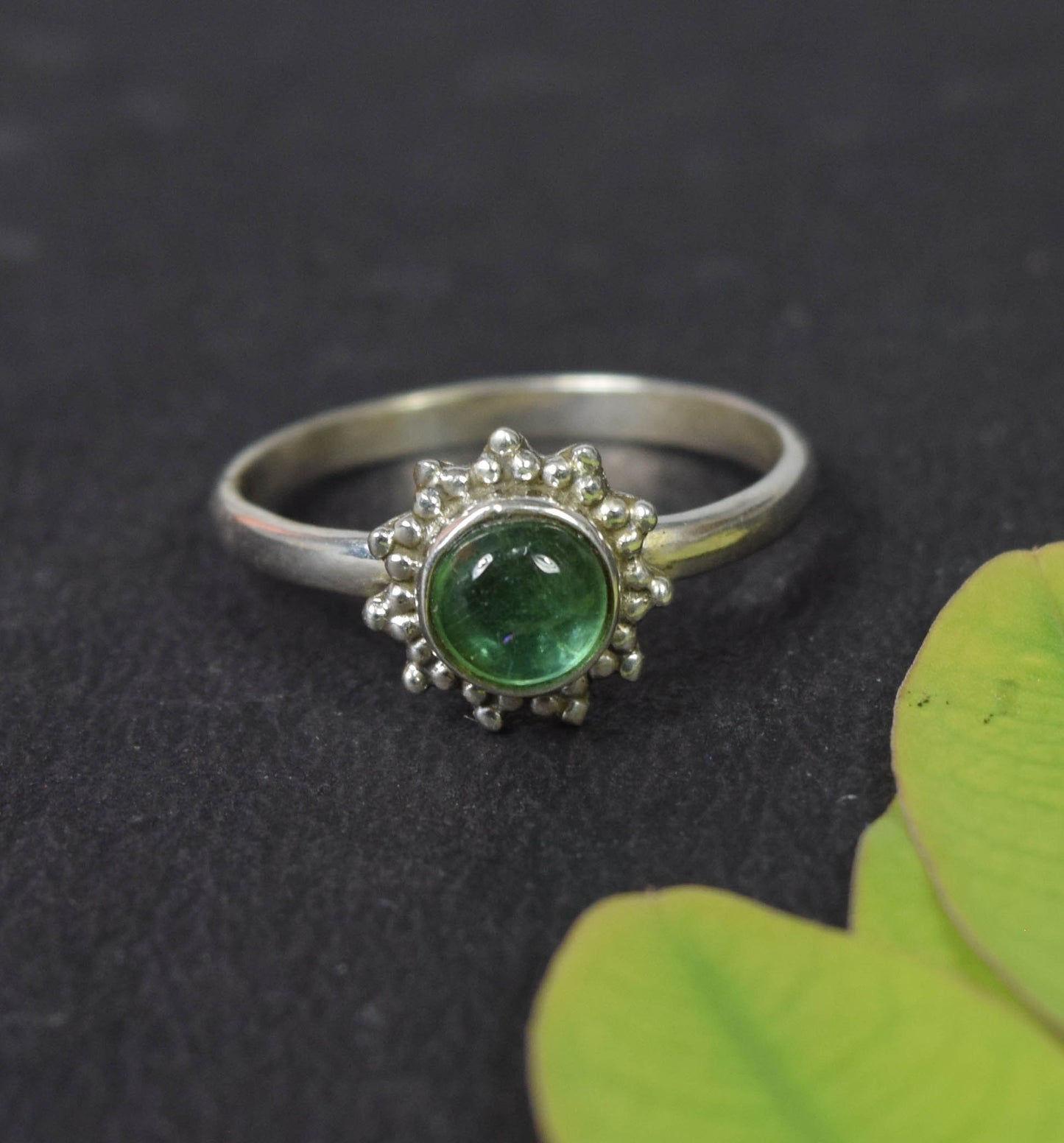 925 Solid Sterling Silver Green Tourmaline Ring - 6 us