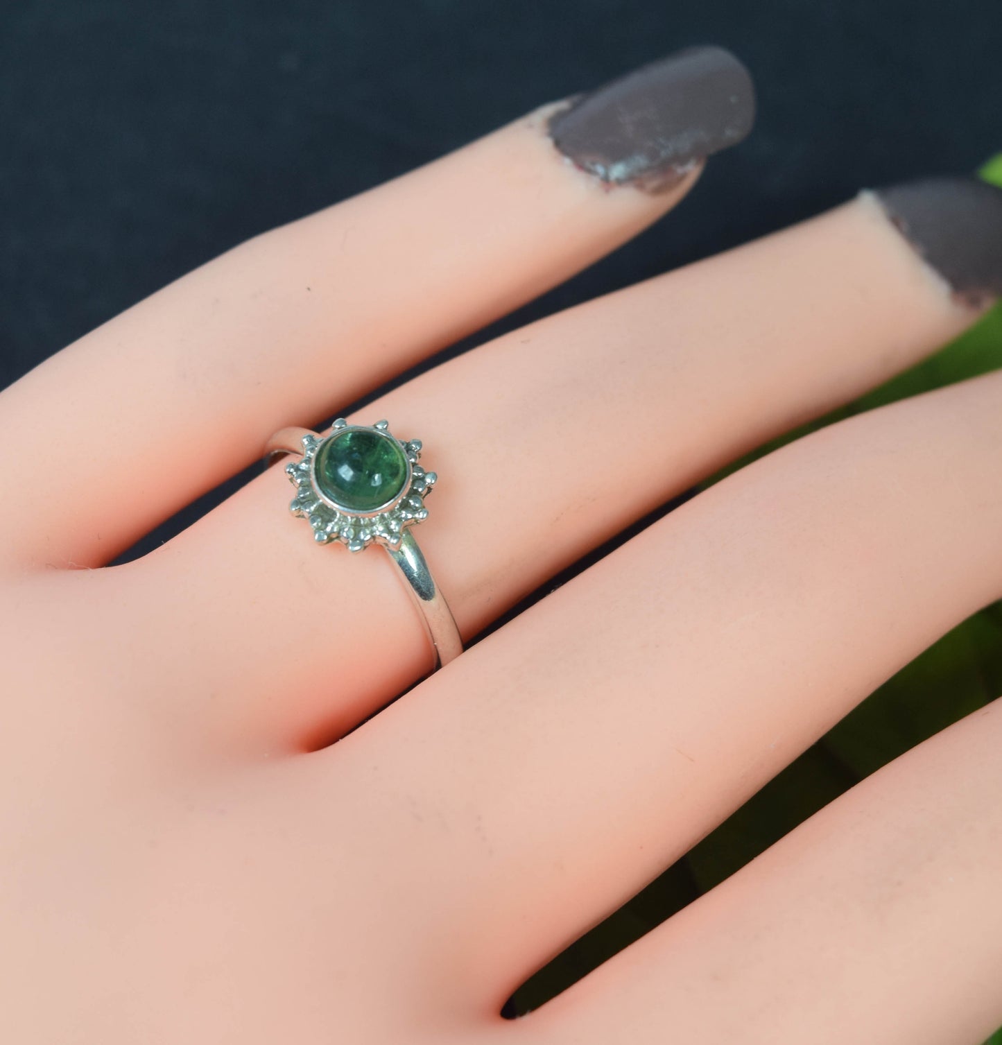 925 Solid Sterling Silver Green Tourmaline Ring - 6 us