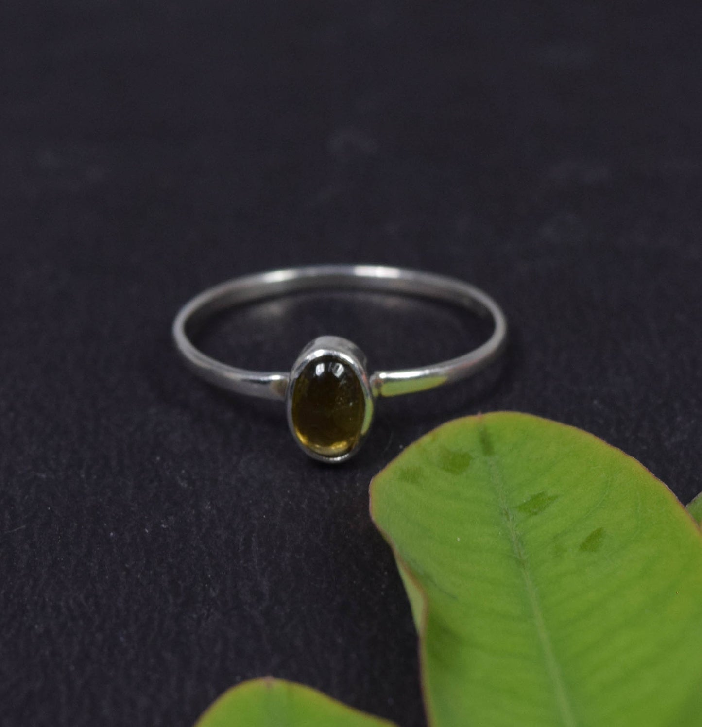 925 Solid Sterling Silver Green Tourmaline Ring -6 us