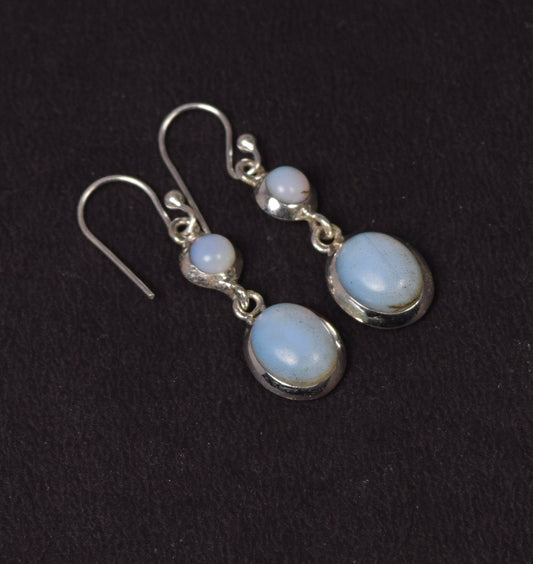 925 Solid Sterling Silver Milky Opalite Hook Earring -1.5 INCH
