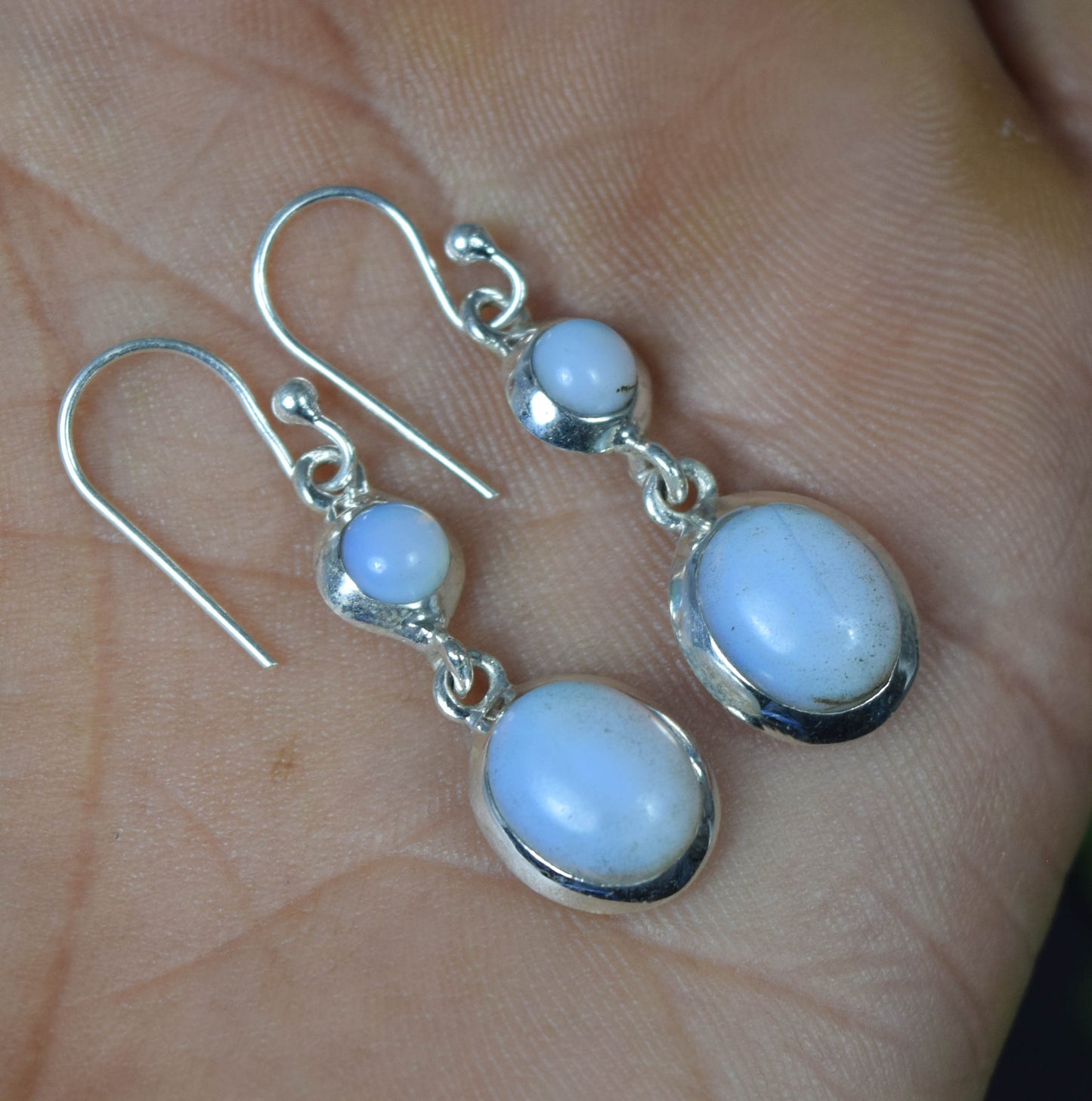 925 Solid Sterling Silver Milky Opalite Hook Earring -1.5 INCH