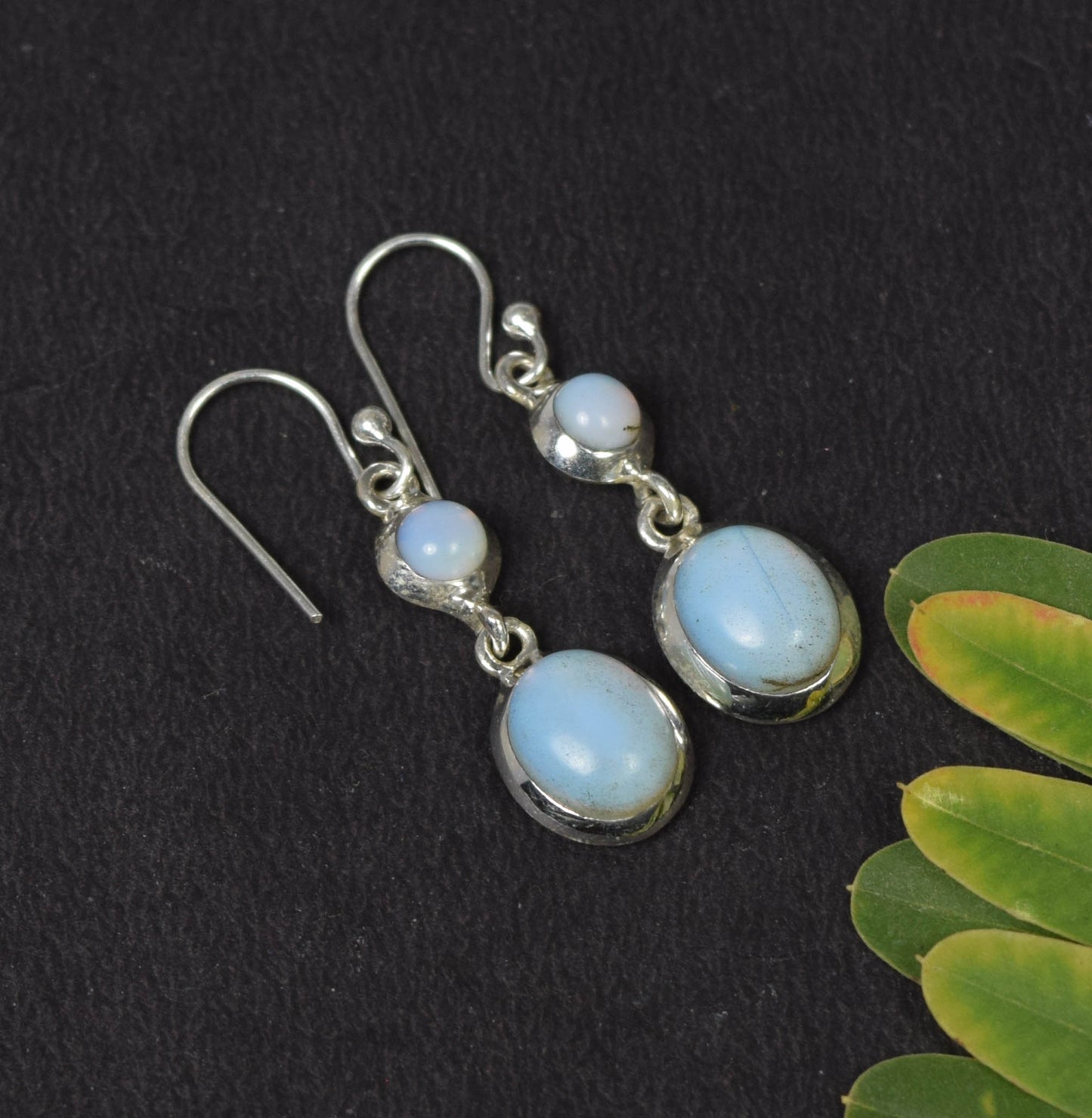 925 Solid Sterling Silver Milky Opalite Hook Earring -1.5 INCH