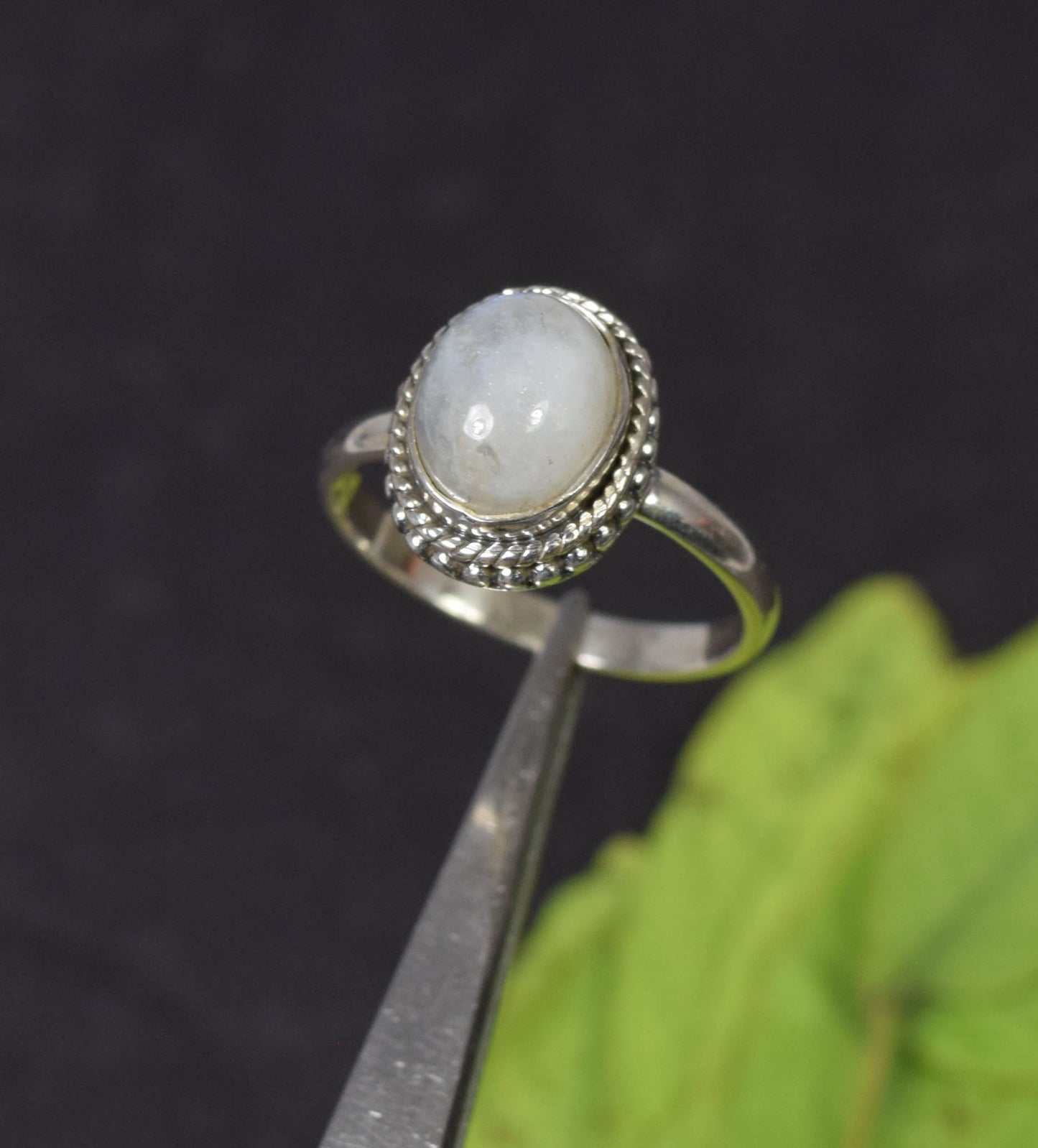 925 Solid Sterling Silver White Rainbow Moonstone Ring -5 US