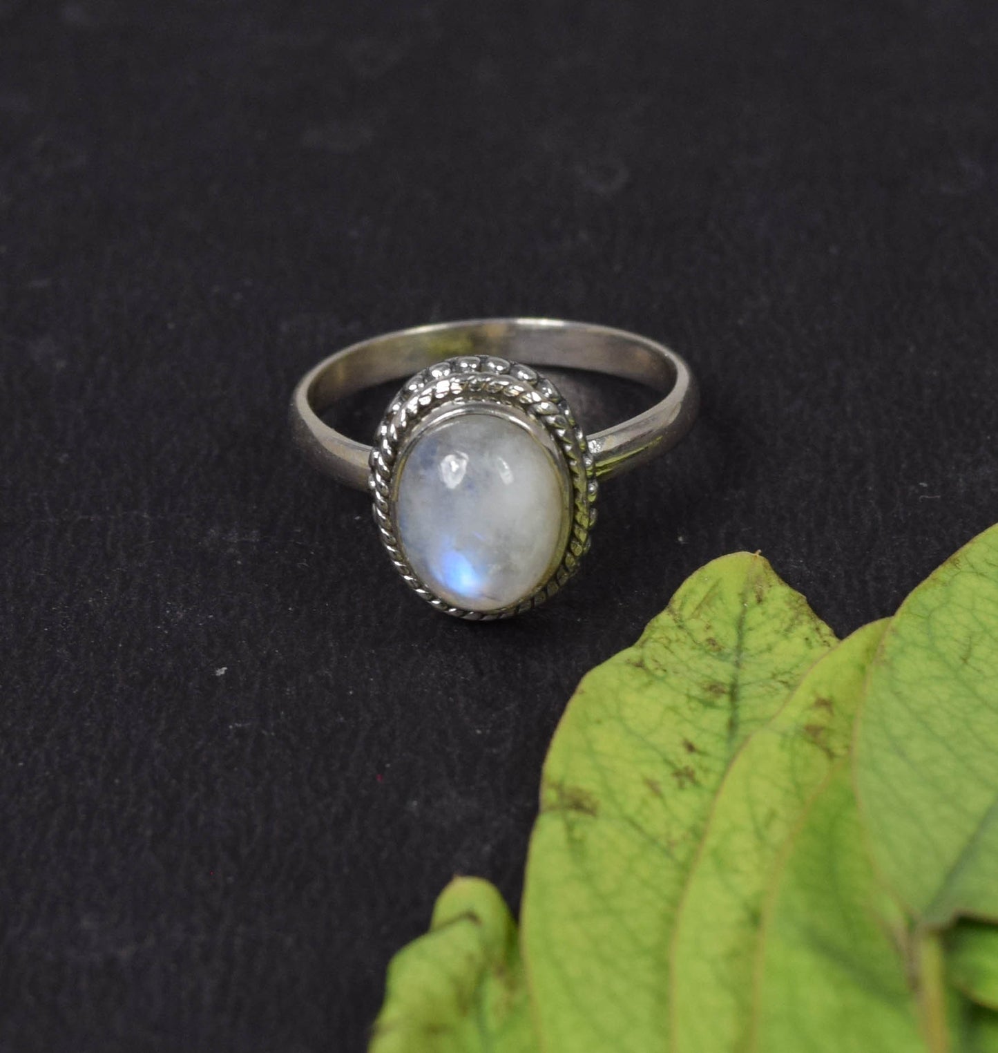 925 Solid Sterling Silver White Rainbow Moonstone Ring -5 US