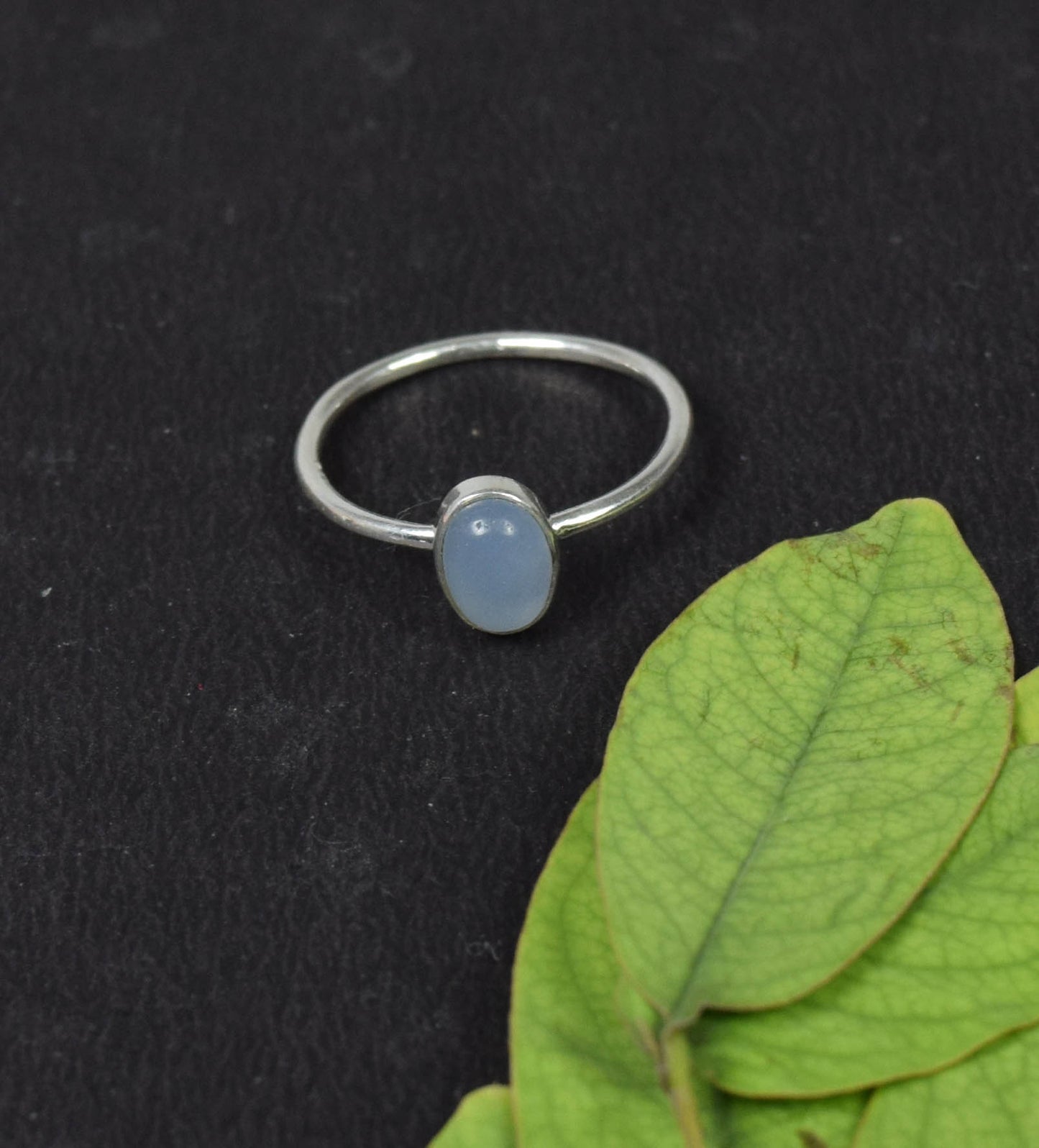 925 Solid Sterling Silver Blue Chalcedony Ring -7 US