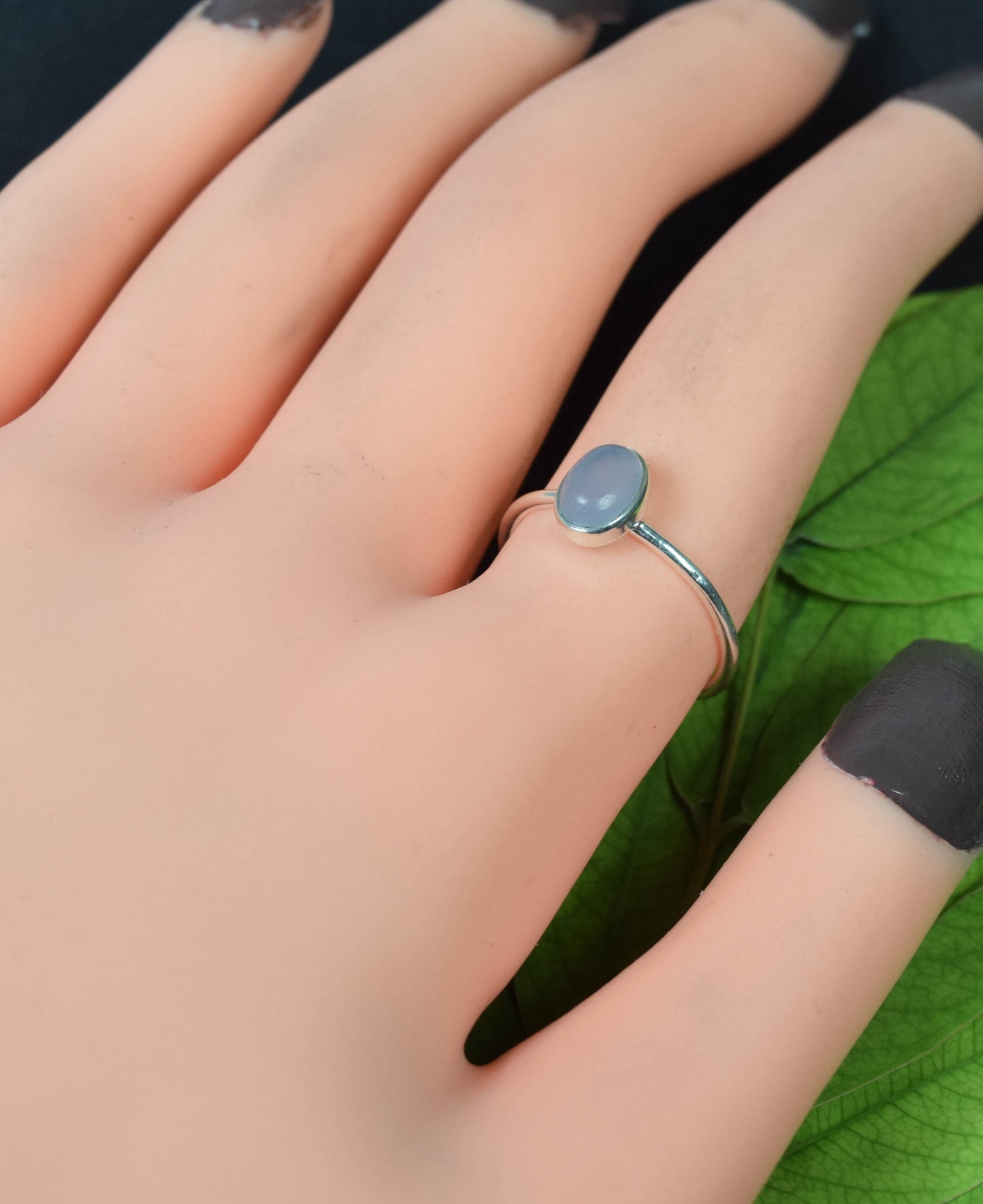 925 Solid Sterling Silver Blue Chalcedony Ring -7 US