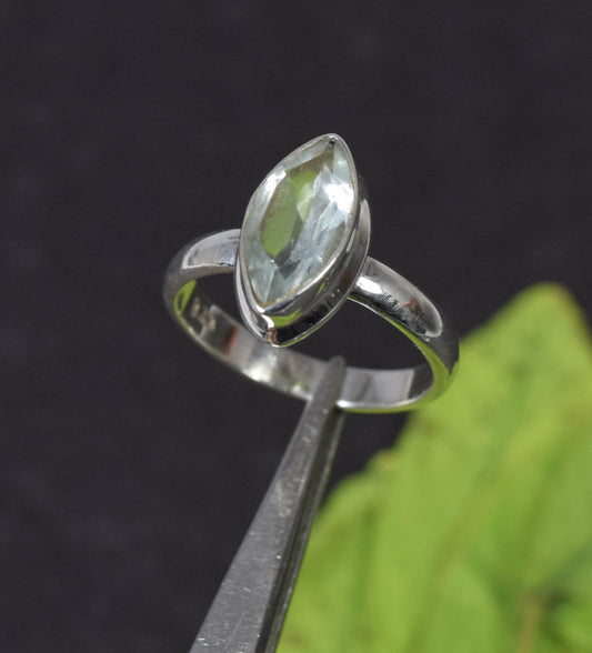 925 Solid Sterling Silver Faceted Blue Topaz Ring -6 US