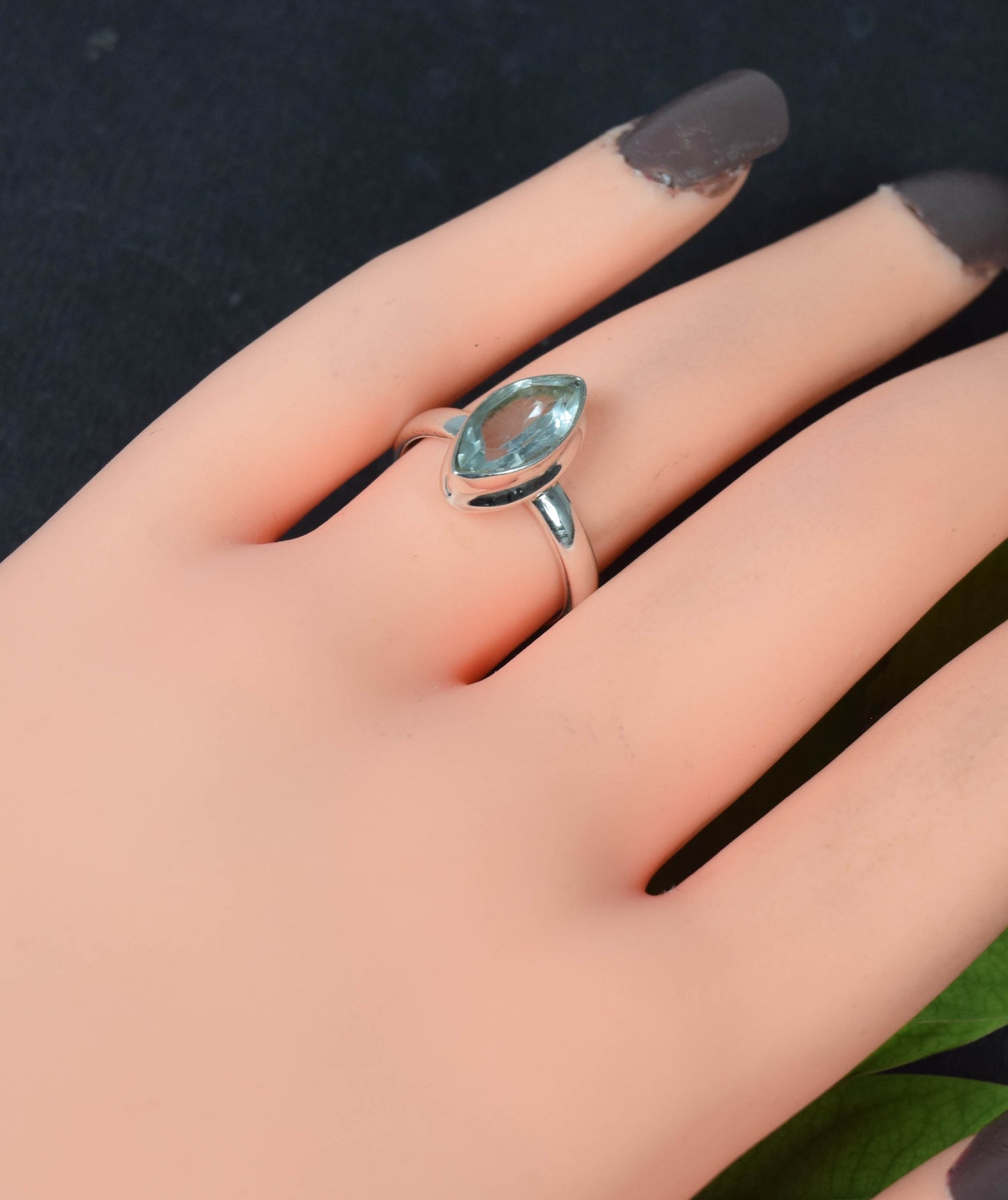 925 Solid Sterling Silver Faceted Blue Topaz Ring -6 US