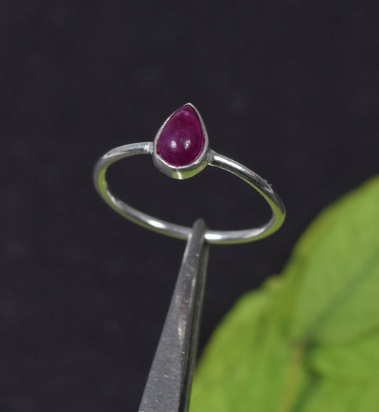925 Solid Sterling Simulated Ruby Ring -6 US