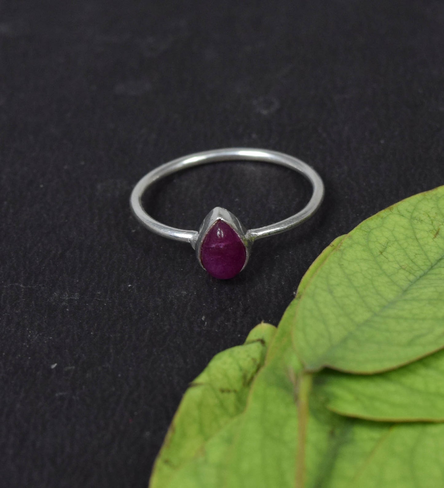 925 Solid Sterling Simulated Ruby Ring -6 US