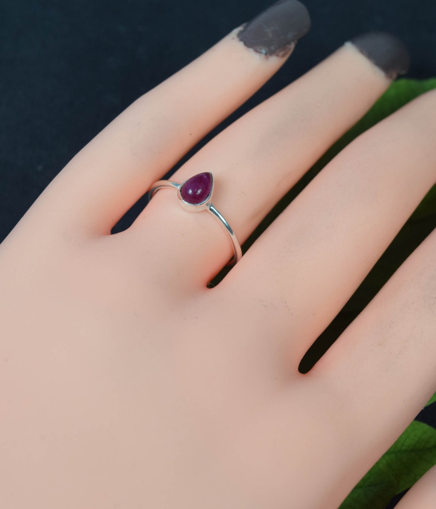 925 Solid Sterling Simulated Ruby Ring -6 US