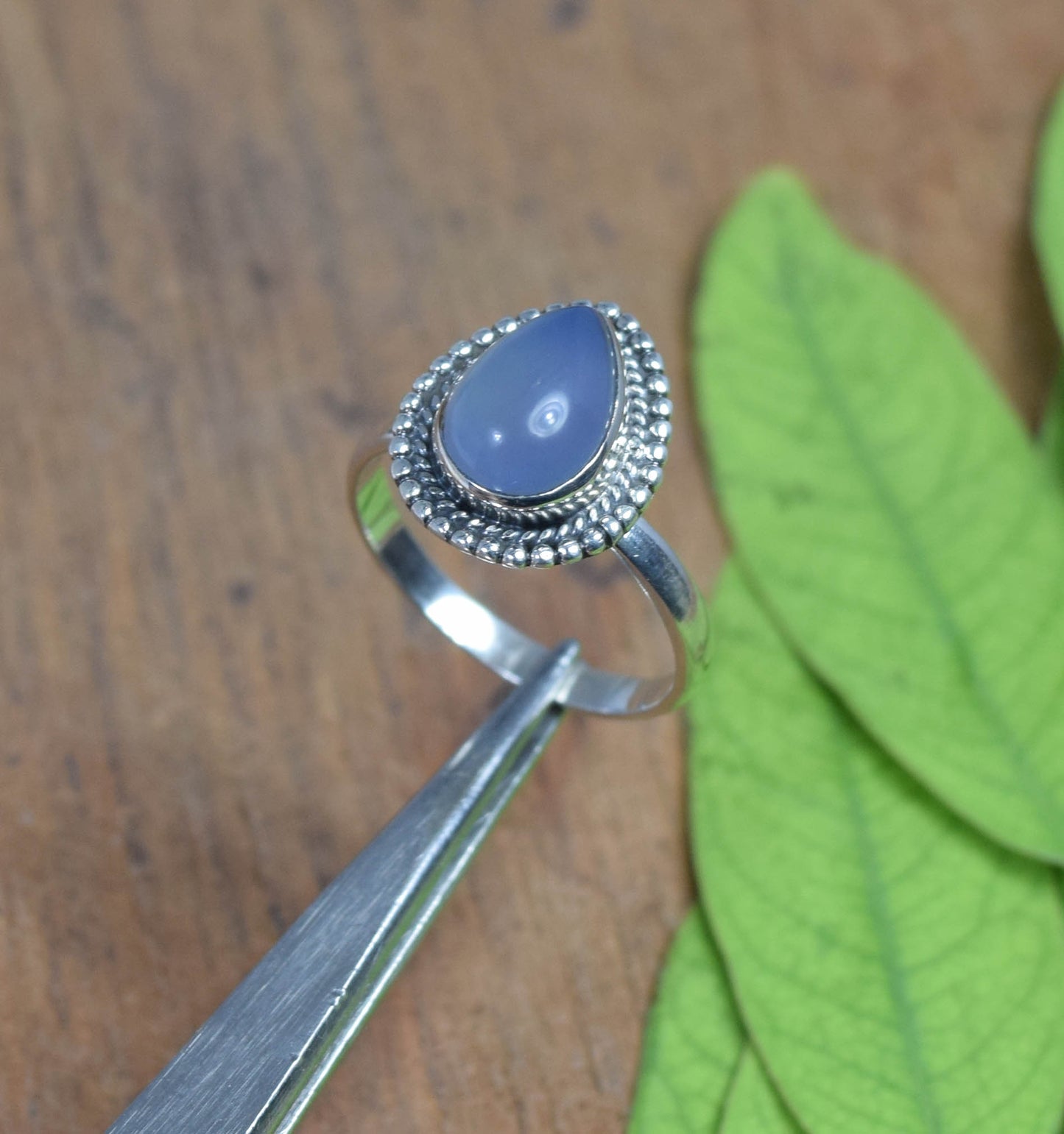 925 Solid Sterling Silver Blue Chalcedony Ring -5.5 us