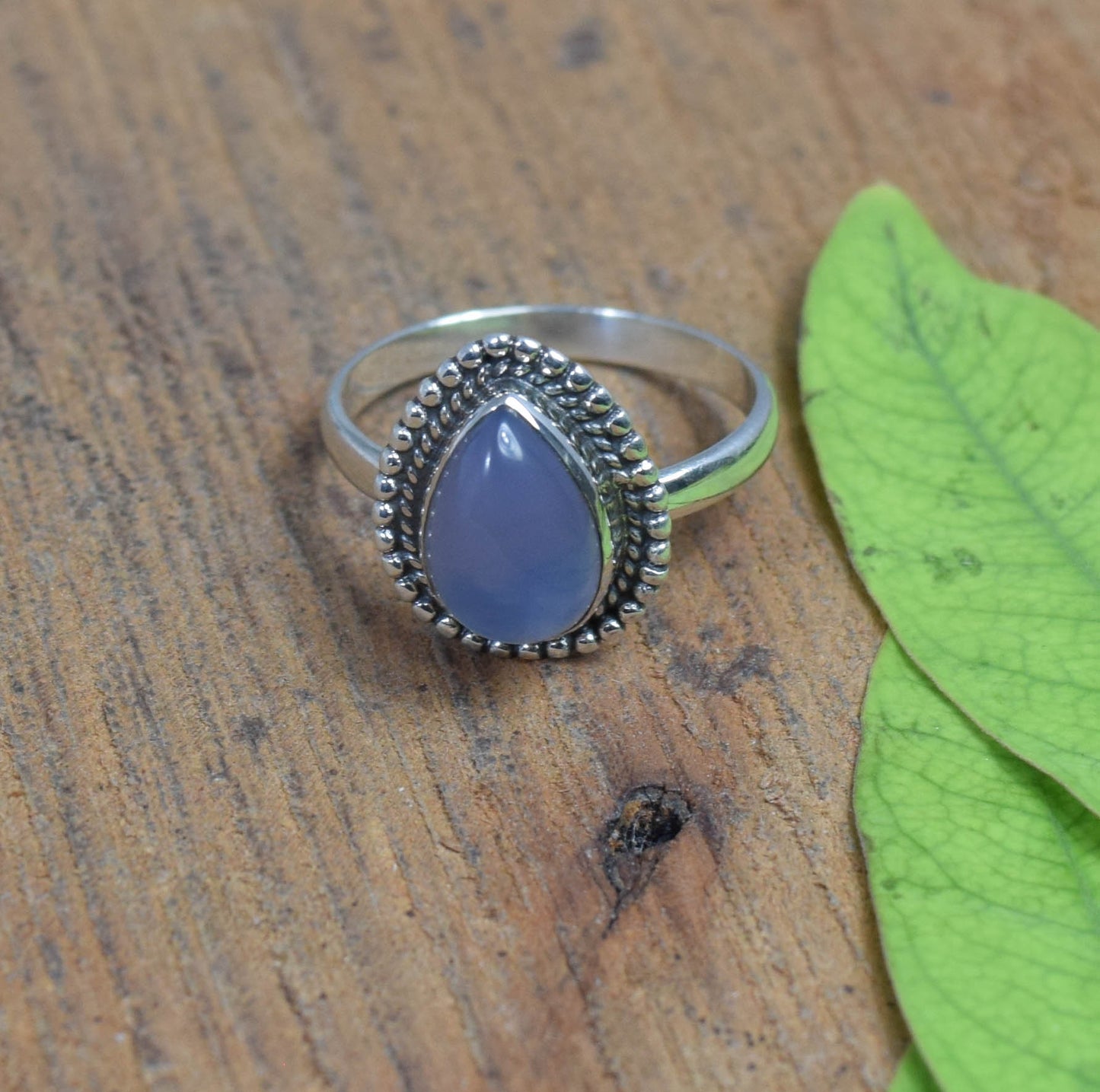 925 Solid Sterling Silver Blue Chalcedony Ring -5.5 us