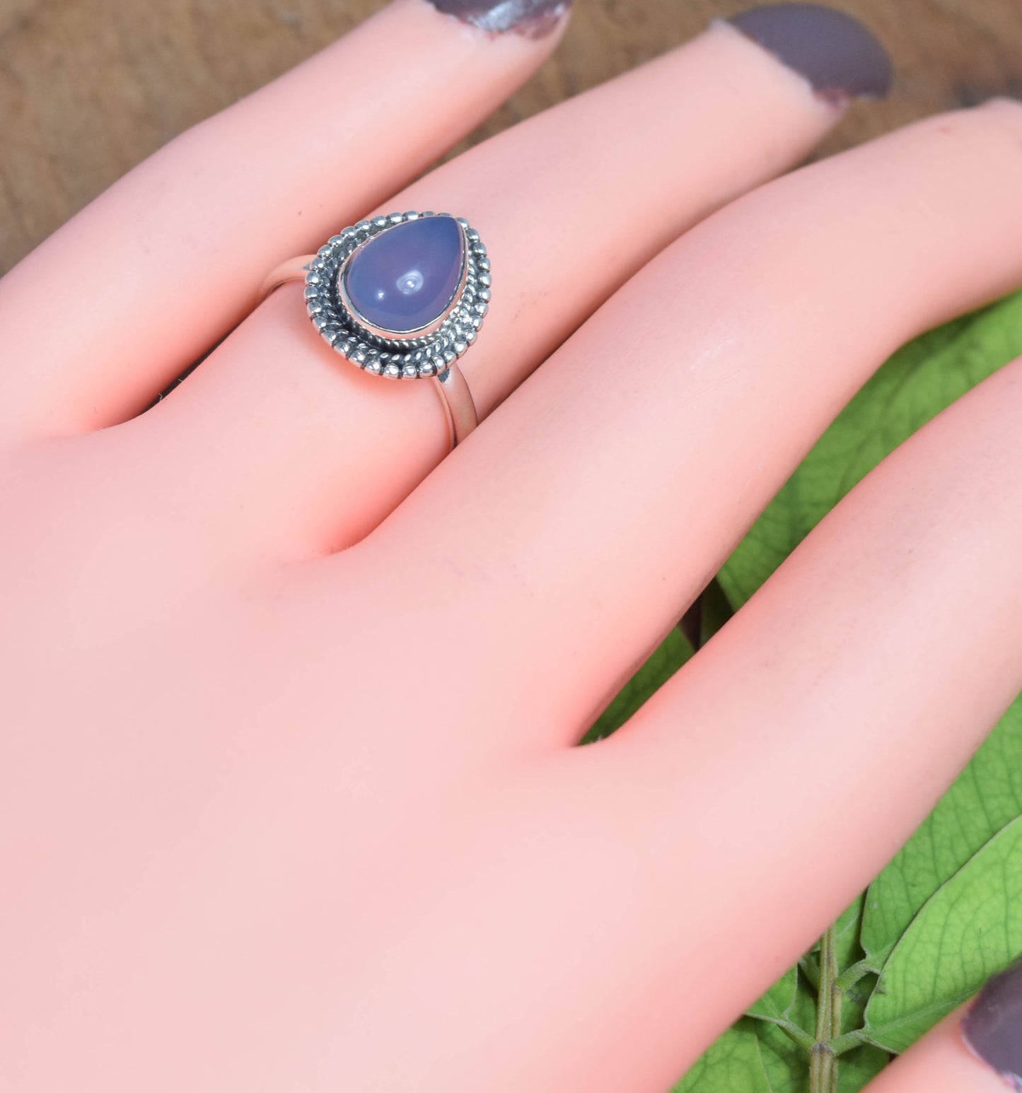 925 Solid Sterling Silver Blue Chalcedony Ring -5.5 us