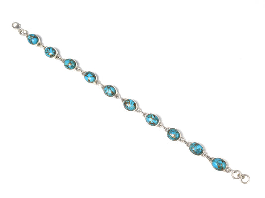 925 Solid Sterling Silver Blue Copper Turquoise HANDMADE BRACELET -7.7 INCH