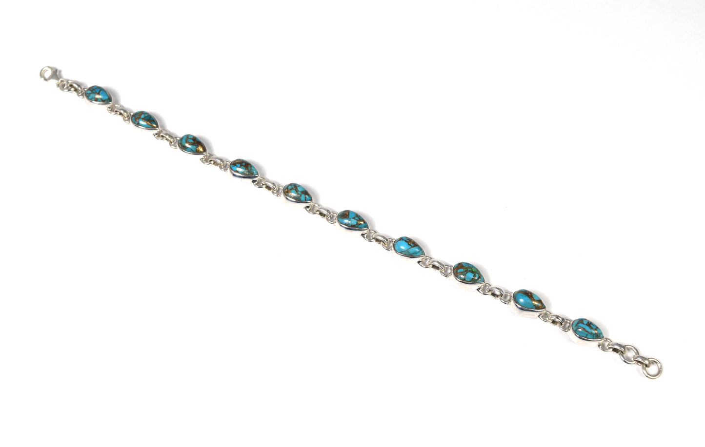 925 Solid Sterling Silver Blue Copper Turquoise HANDMADE BRACELET -8 INCH