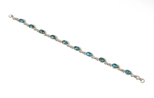 925 Solid Sterling Silver Blue Copper Turquoise HANDMADE BRACELET -8 INCH