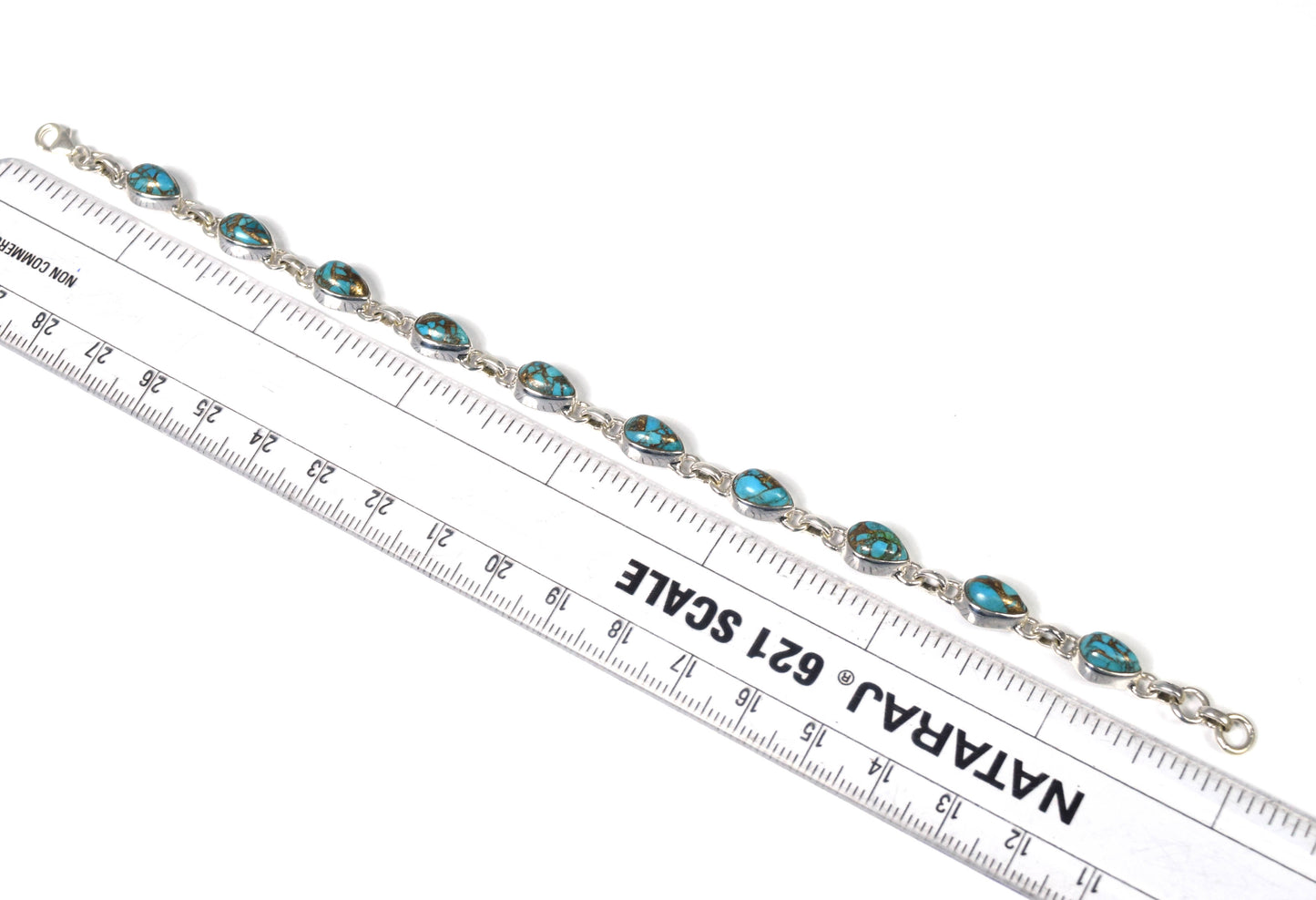 925 Solid Sterling Silver Blue Copper Turquoise HANDMADE BRACELET -8 INCH