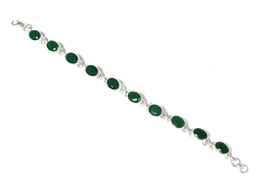 925 Solid Sterling Silver Cut Simulated Emerald Quartz HANDMADE BRACELET