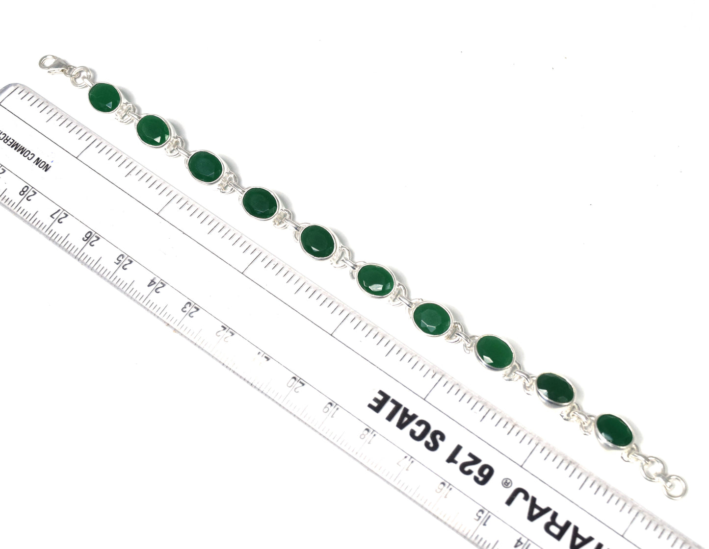 925 Solid Sterling Silver Cut Simulated Emerald Quartz HANDMADE BRACELET
