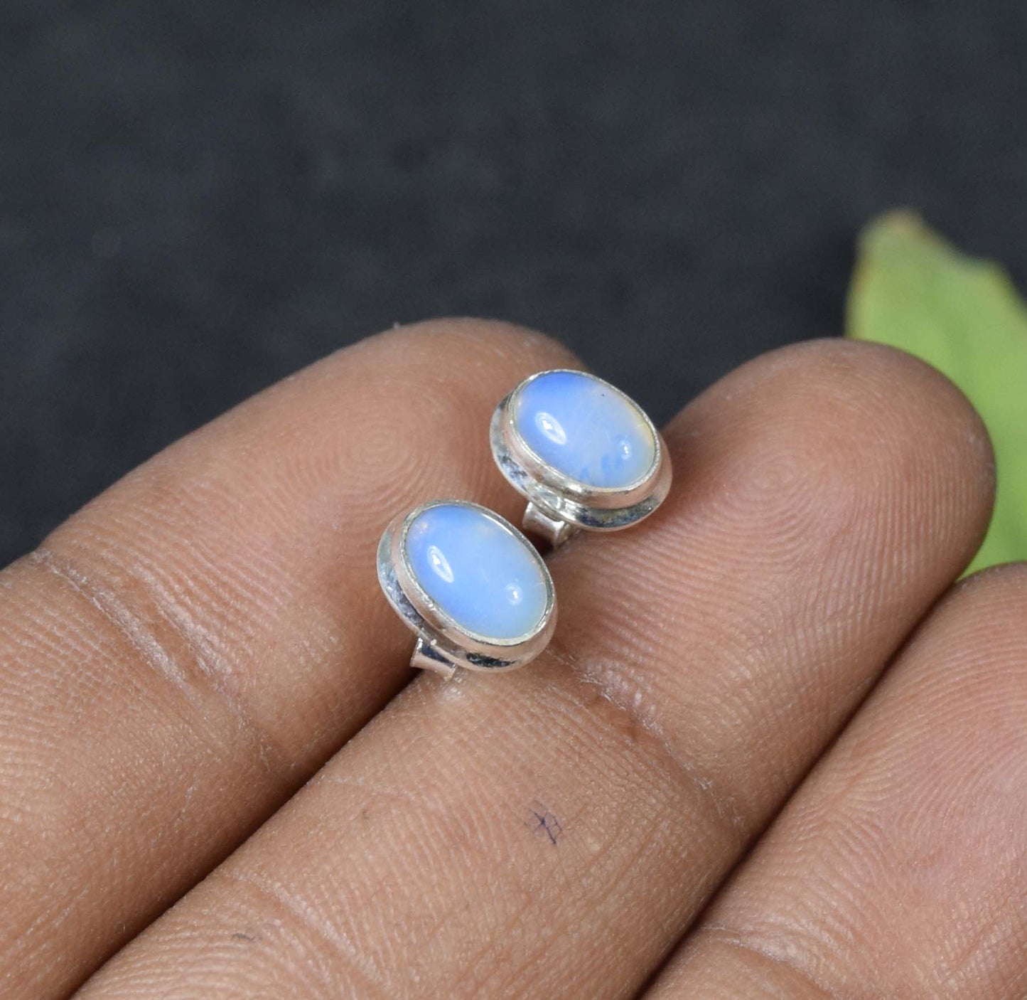 925 Solid Sterling Silver Milky Opalite Stud Earring