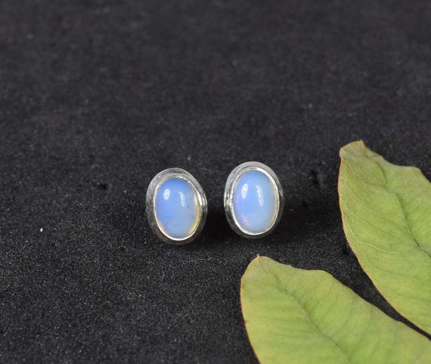 925 Solid Sterling Silver Milky Opalite Stud Earring